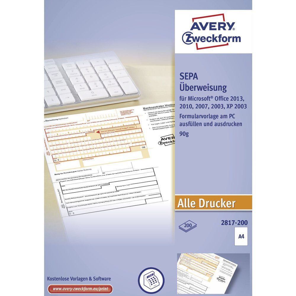 Zweckform A4 Überweisung Avery DIN Formularblock 2 Avery-Zweckform Anzahl der SEPA Formular Blätter: