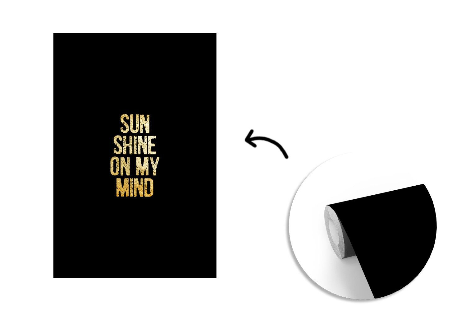 MuchoWow Wohnzimmer, (3 Gold Sonne - bedruckt, Matt, St), Montagefertig - Fototapete Wandtapete Zitate für Vinyl Tapete Schwarz, -