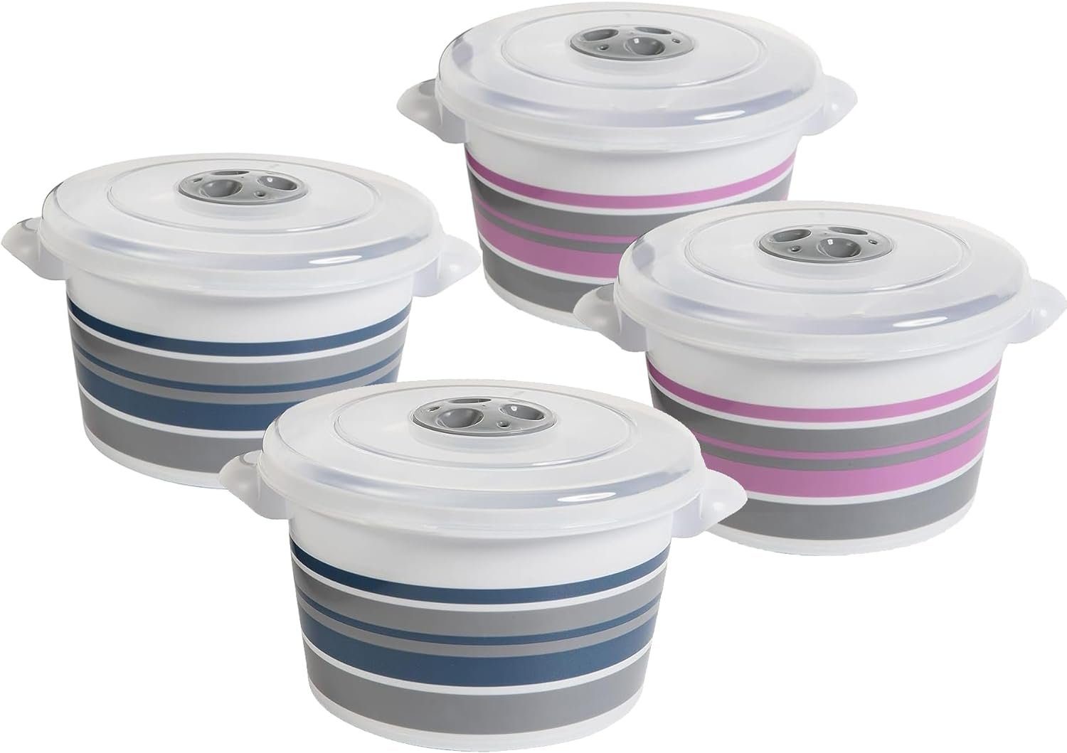 Centi Mikrowellenbehälter Mikrowellengeschirr mit Deckel 1,5l, Mikrowellen Geschirr, Kunststoff, (4er Set mit Deckel), Mikrowellenschüsseln mit Dampfregelventil und Griff