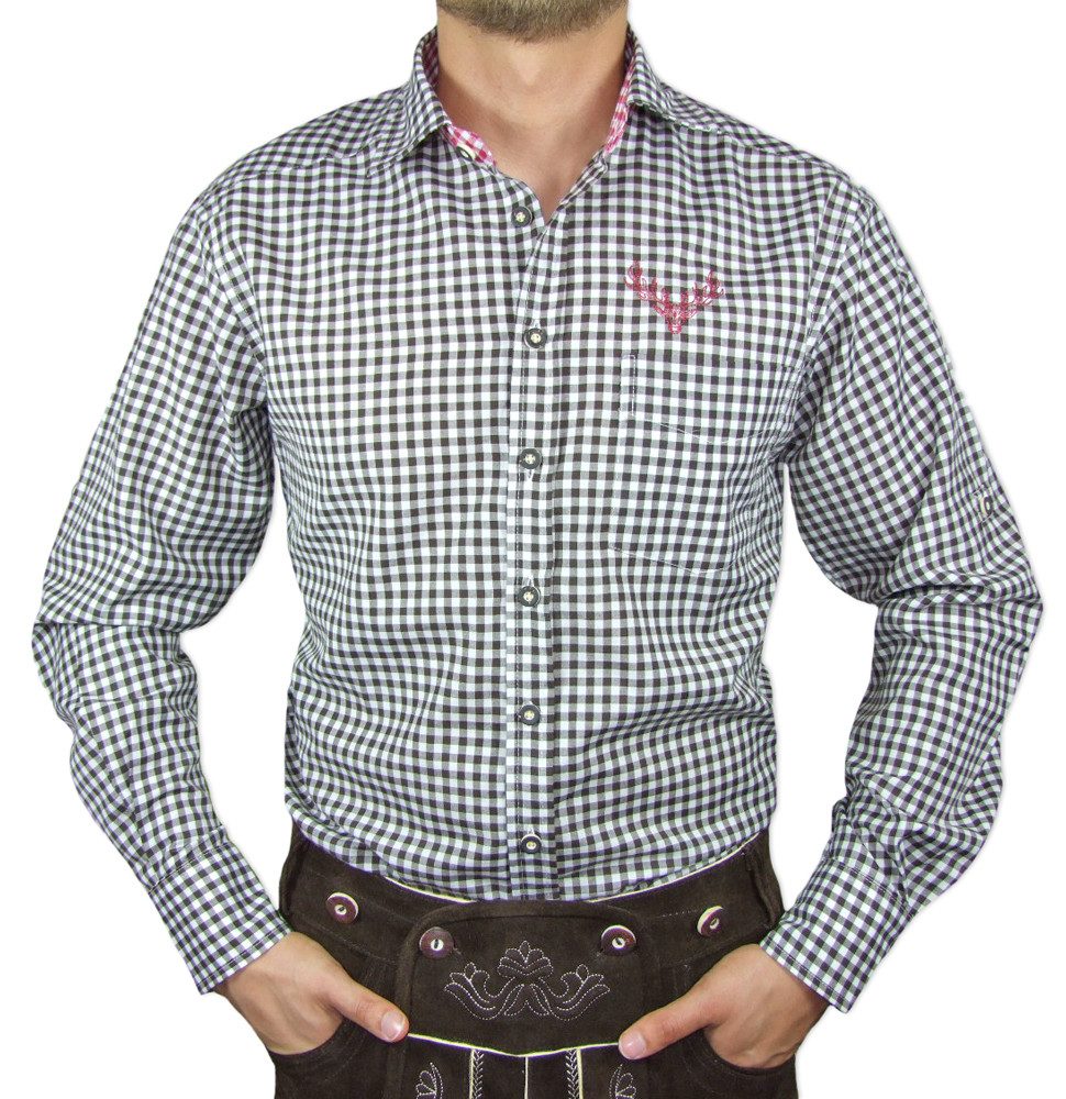 LEKRA Trachtenhemd Karo Trachtenhemd Leopold für Herren - Braun / Rot Gr. S günstig online kaufen