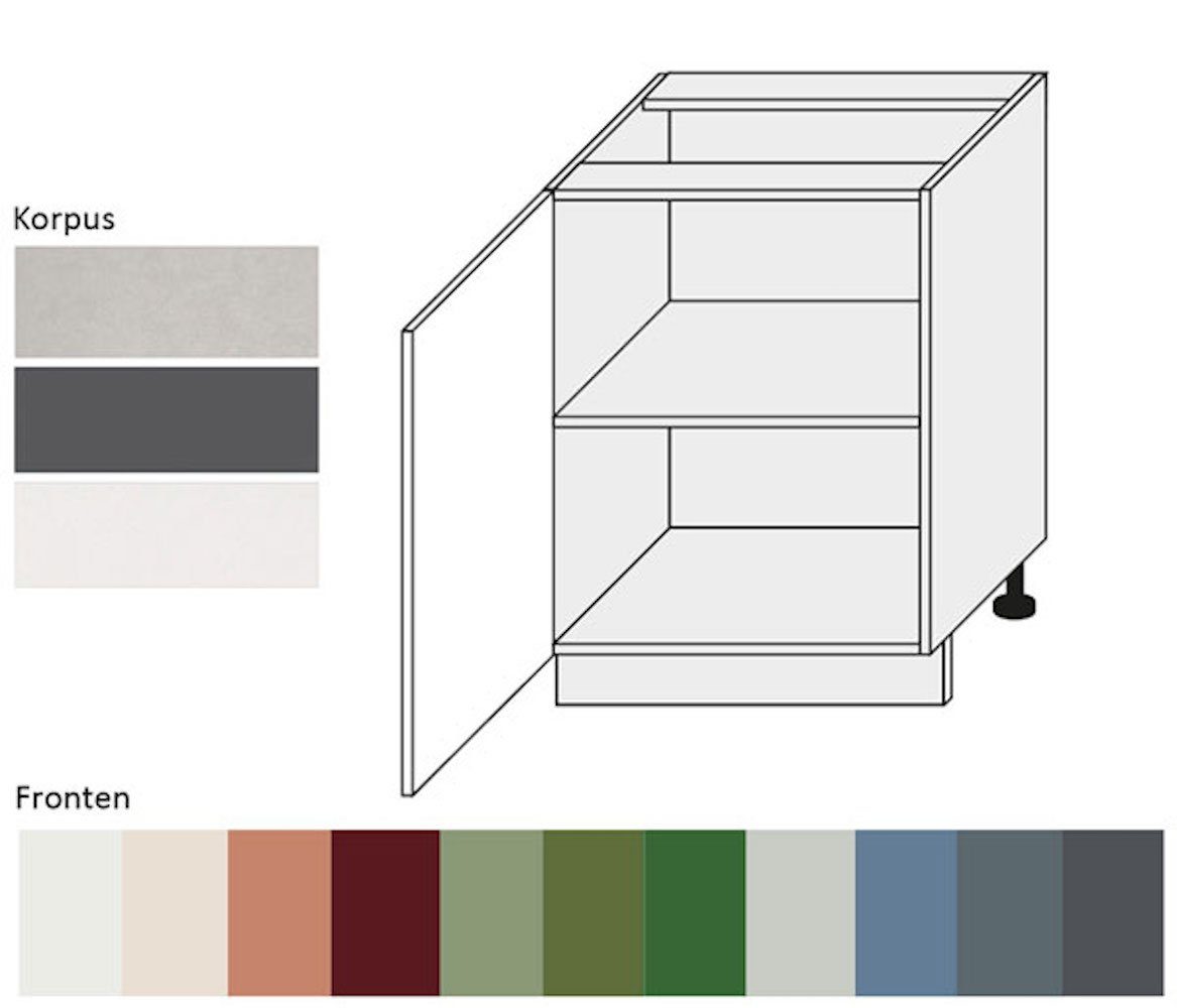 (Florence) Korpusfarbe wählbar 1-türig RAL Front-, Florence und Feldmann-Wohnen Hochglanz Ausführung 7031 blaugrau 50cm Unterschrank