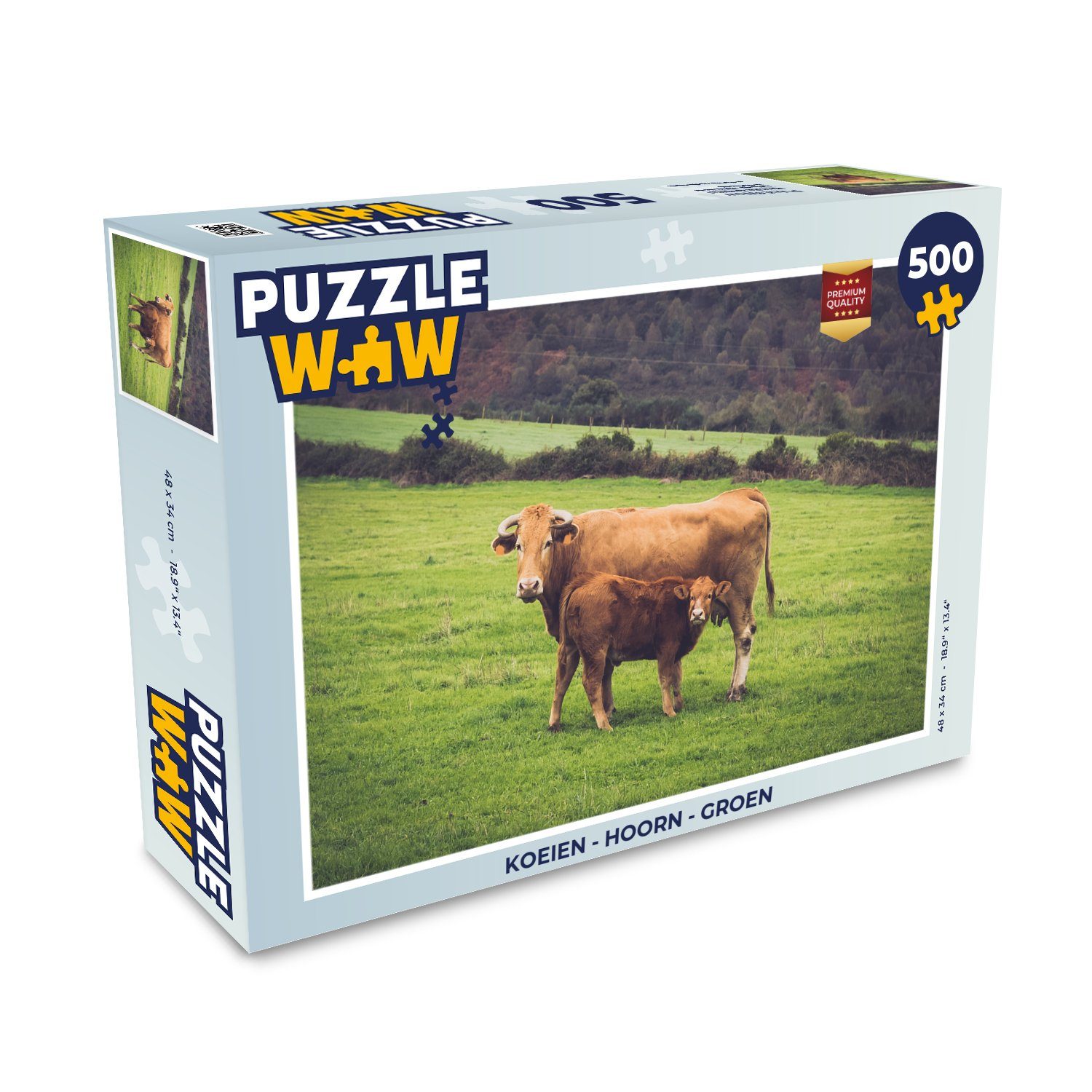 MuchoWow Puzzle Kühe - Horn - Grün, 500 Puzzleteile, Foto-Puzzle, Bilderrätsel, Puzzlespiele, Spielzeug