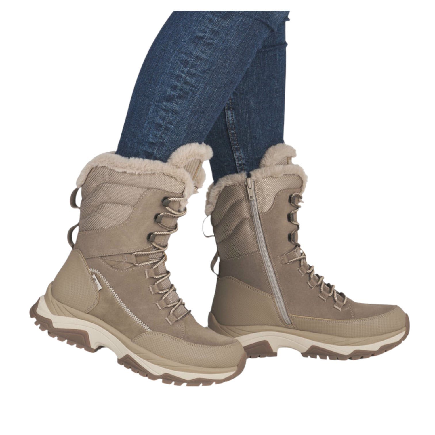 Rieker W3972-00 (Schnürstiefel mit Innenfutter, sehr warm) beige Damen Winterstiefel