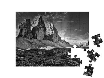 puzzleYOU Puzzle Drei Zinnen, Sextener Dolomiten, schwarz-weiß, 48 Puzzleteile, puzzleYOU-Kollektionen Drei Zinnen
