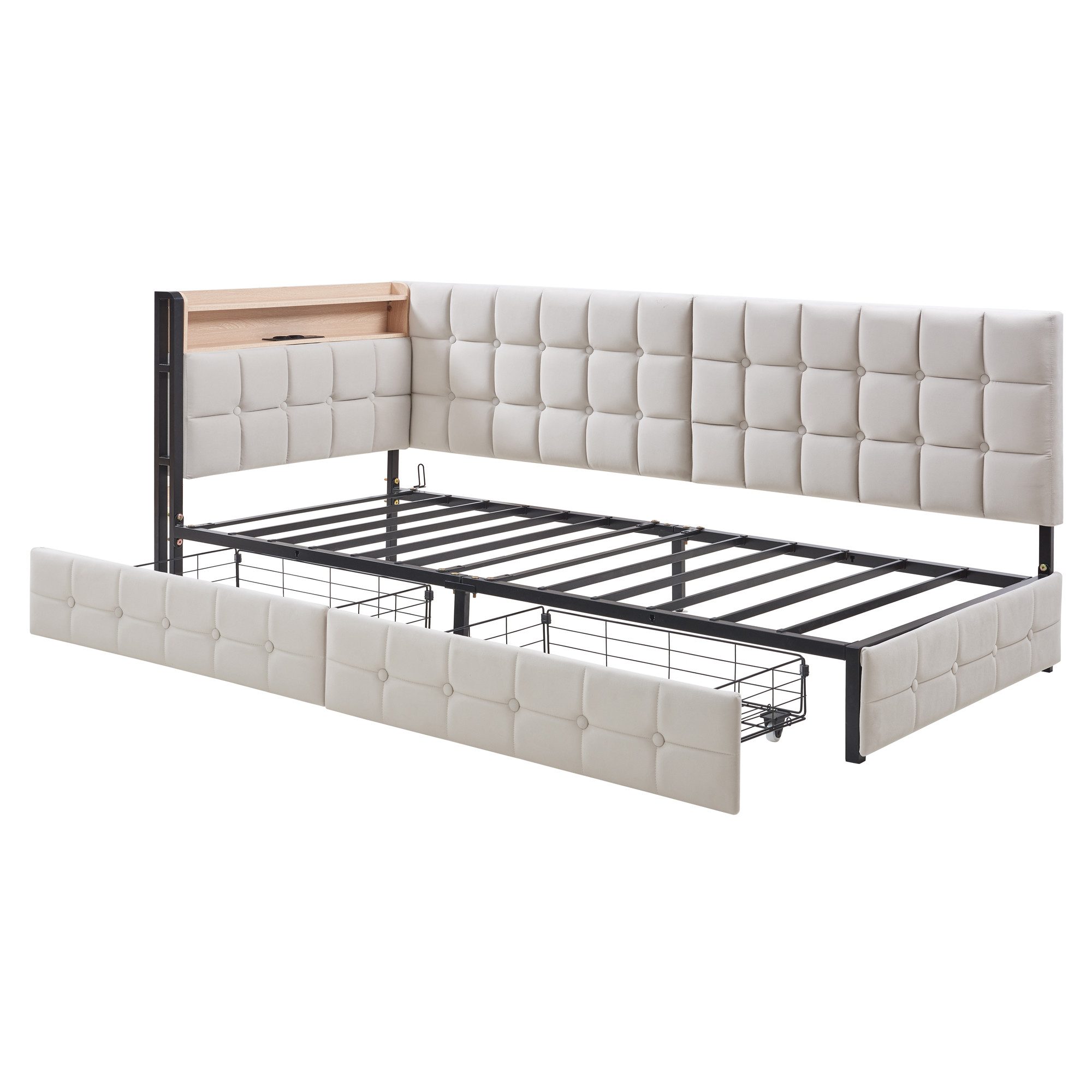 OKWISH Schlafsofa Kinderbett Polsterbett, mit LED-Licht & USB, 2 Schubladen günstig online kaufen