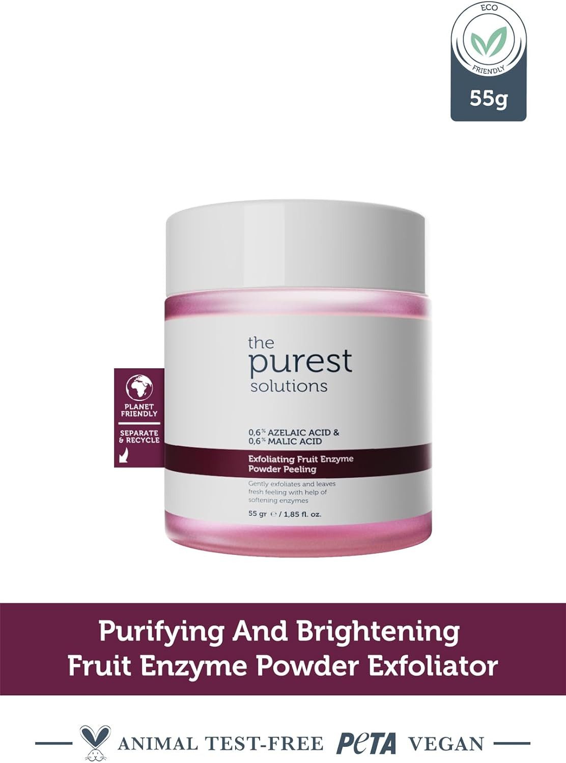 The Purest Solutions Feste Duschseife Reinste Frucht Enzym Pulver Peeling - (0,6% Azelainsäure & 0,6% Äpfels