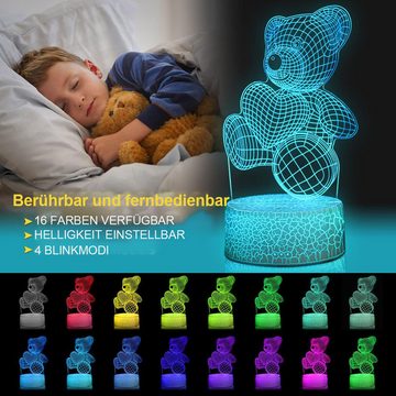 HOUROC Nachttischlampe LED Nachttischlampe, LED Nachtlicht 3D-Illusion, variabel 16 Farben, 16 Farben einstellbar, Mit Fernbedienung, durch Berührung einstellbar