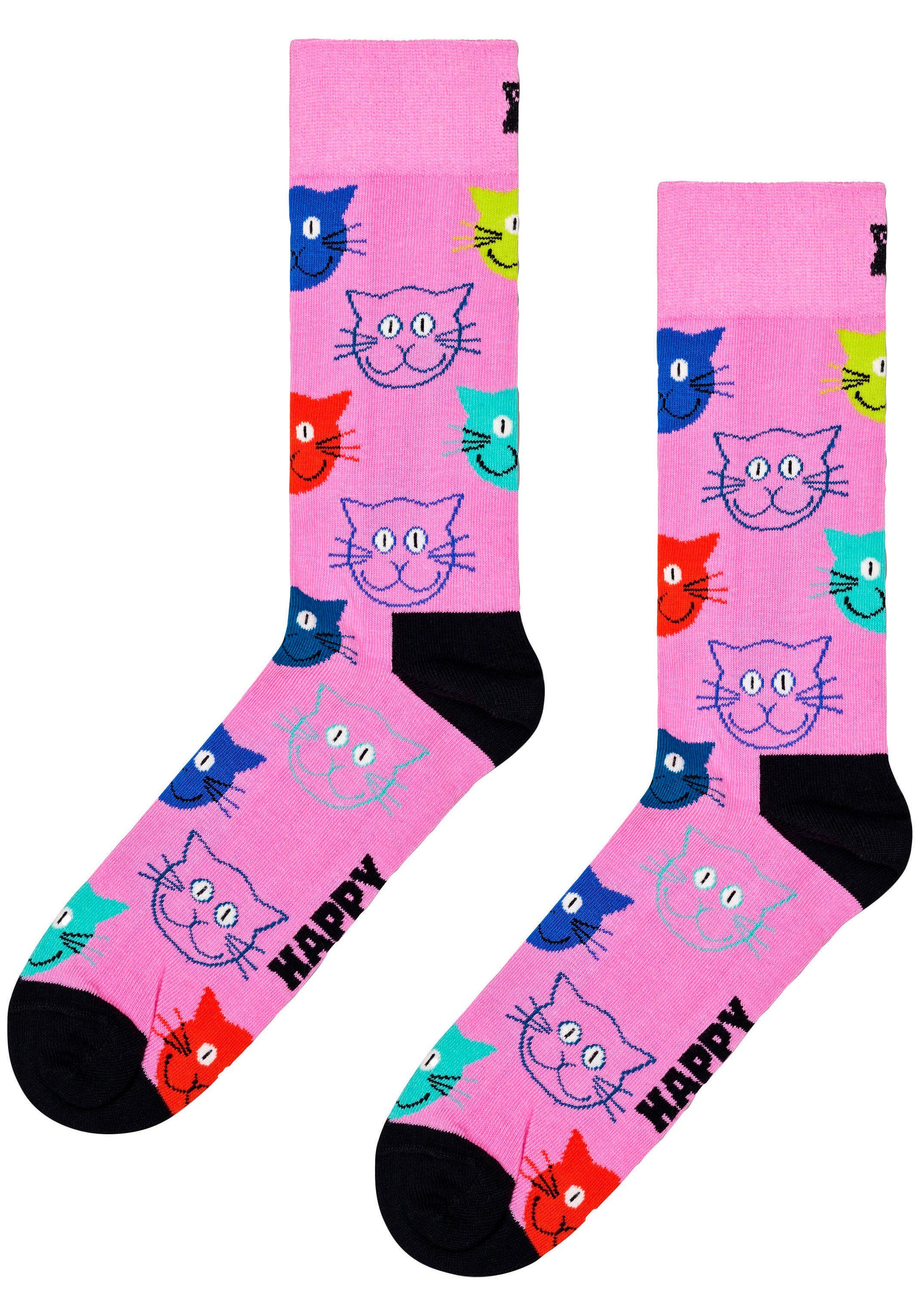 Happy Socks Socken 3-Pack Gift Mixed 2 Socks Katzen-Motive Mixed Set 3-Paar) (Packung, Cat Cat