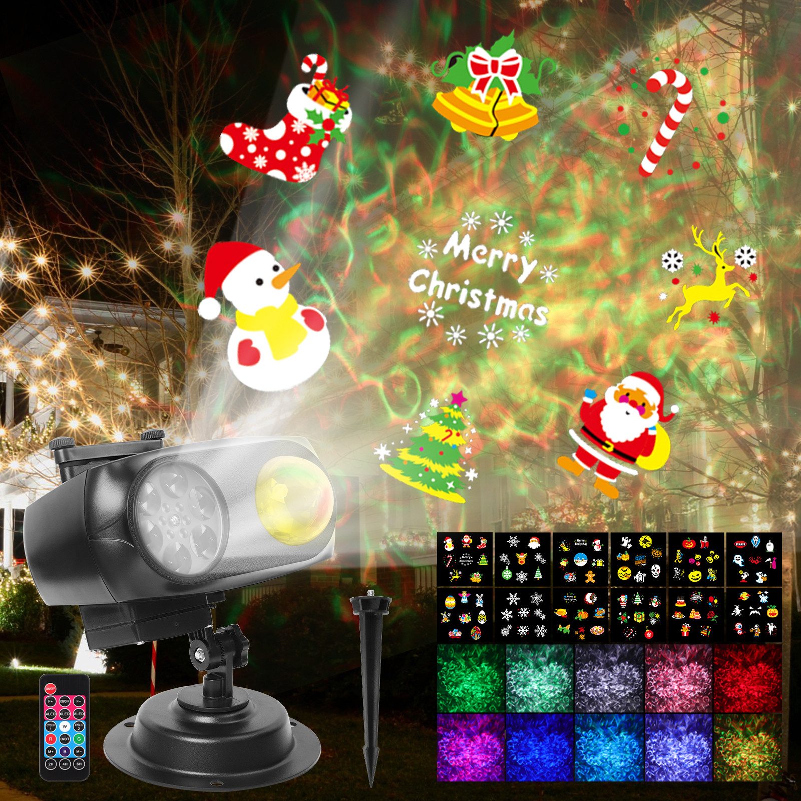 Fofile Projektor Weihnachten Aussen Innen - 96 Mustern+10 Wasserwellen LED-Beamer (LED Projektionslampe, Wasserdicht, mit Fernbedienung)