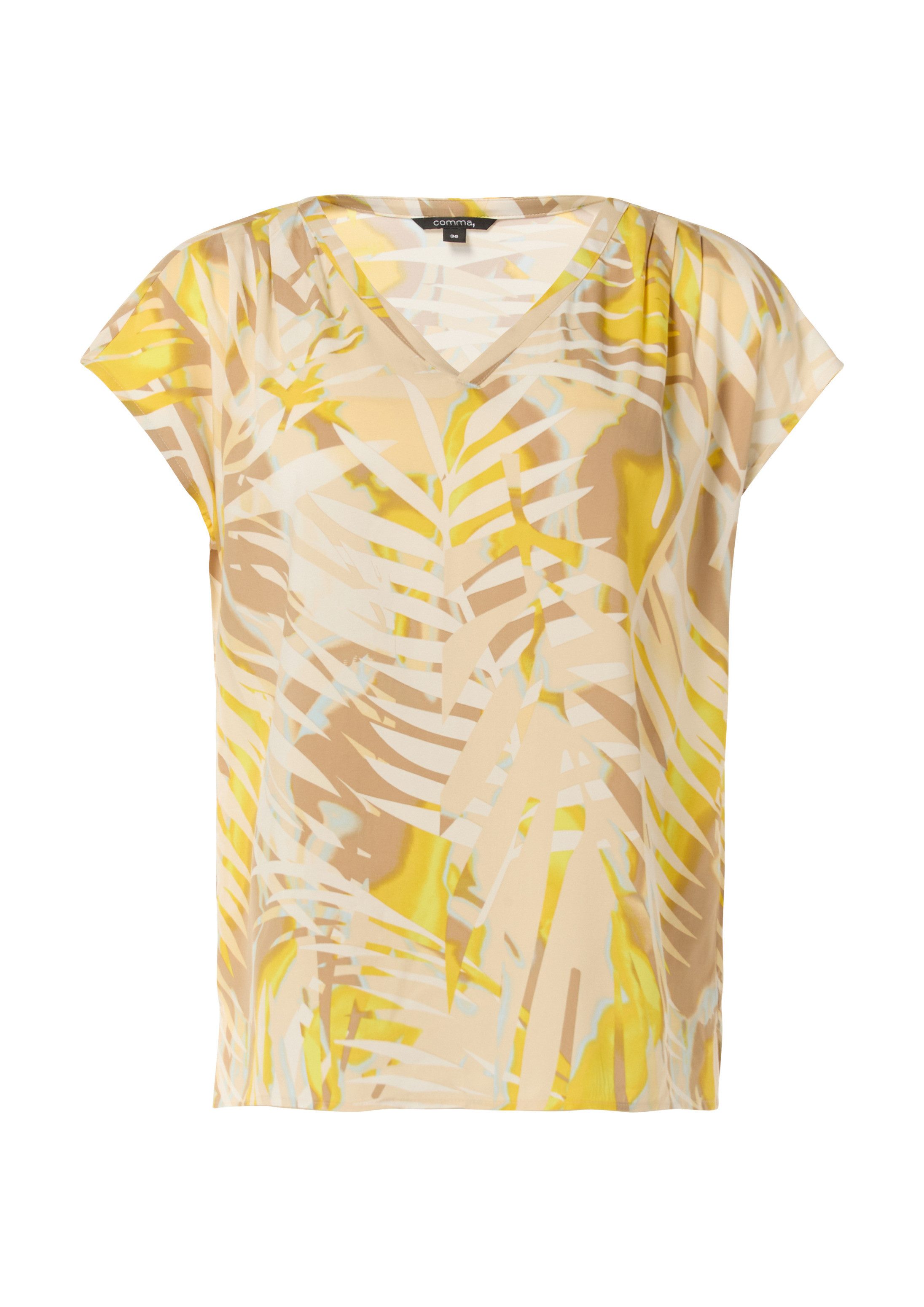 comma Kurzarmbluse Bluse Blusenshirt mit All-over-Print