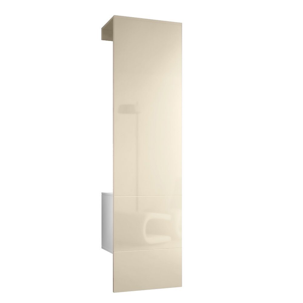 Vladon Garderoben-Set Carlton, (Wandgarderobe bestehend aus, 1-St., mit integrierter Tür und 1 Kleiderstange), Weiß matt/Creme Hochglanz (52 x 193 x 35 cm)