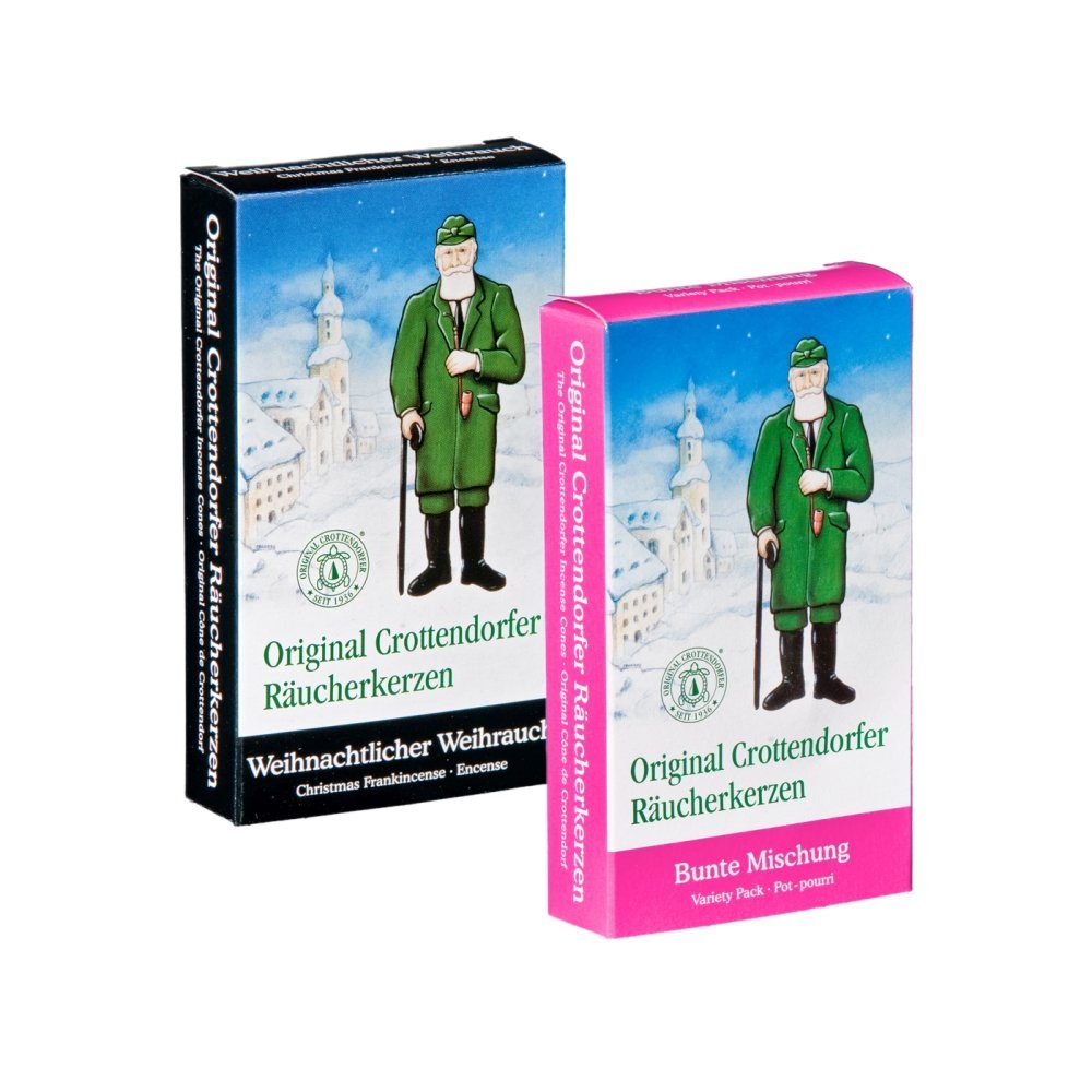 Crottendorfer Duftkerze Set3, Räucherkerzen 2er Set, 24x W.Weihrauch + 24xBM - Made in Germany