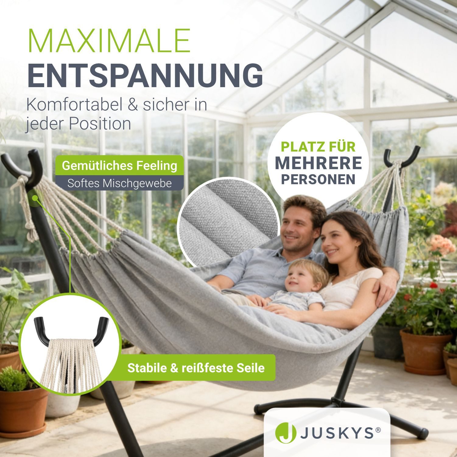 Juskys Hängematte Paya, für 2 Personen, mit Gestell und Tragetaschen, Indoor & Outdoor