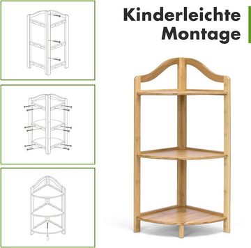 KOMFOTTEU Eckregal Standregal, mit 3 Etagen, aus Bambu, 33 × 33 × 85 cm