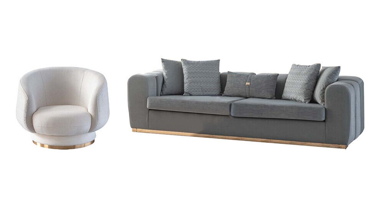 JVmoebel Sofa Grau-Weißes Sofa Set Wohnzimmer Viersitzer Couch Luxuriöser Sessel, Made In Europe