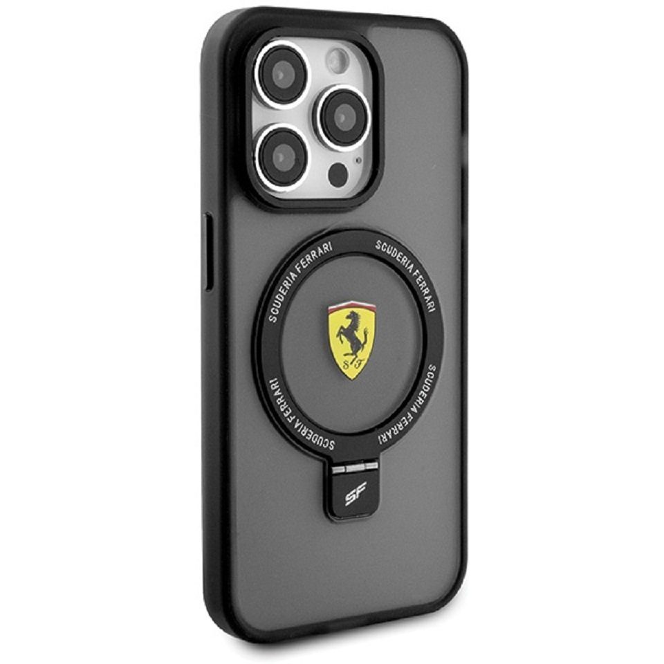 Ferrari Handyhülle Case iPhone 15 aufstellbar Magsafe kompatibel Logo Matt dunkel 6,1 Zoll, Kantenschutz