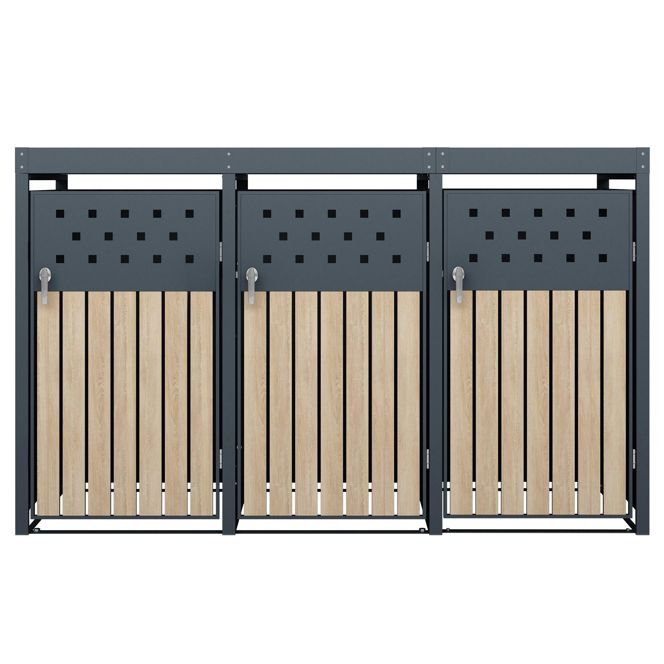 ESTEXO Mülltonnenbox Müllbox Mülltonnenverkleidung 3 Türen Box Pflanzdach Anthrazit