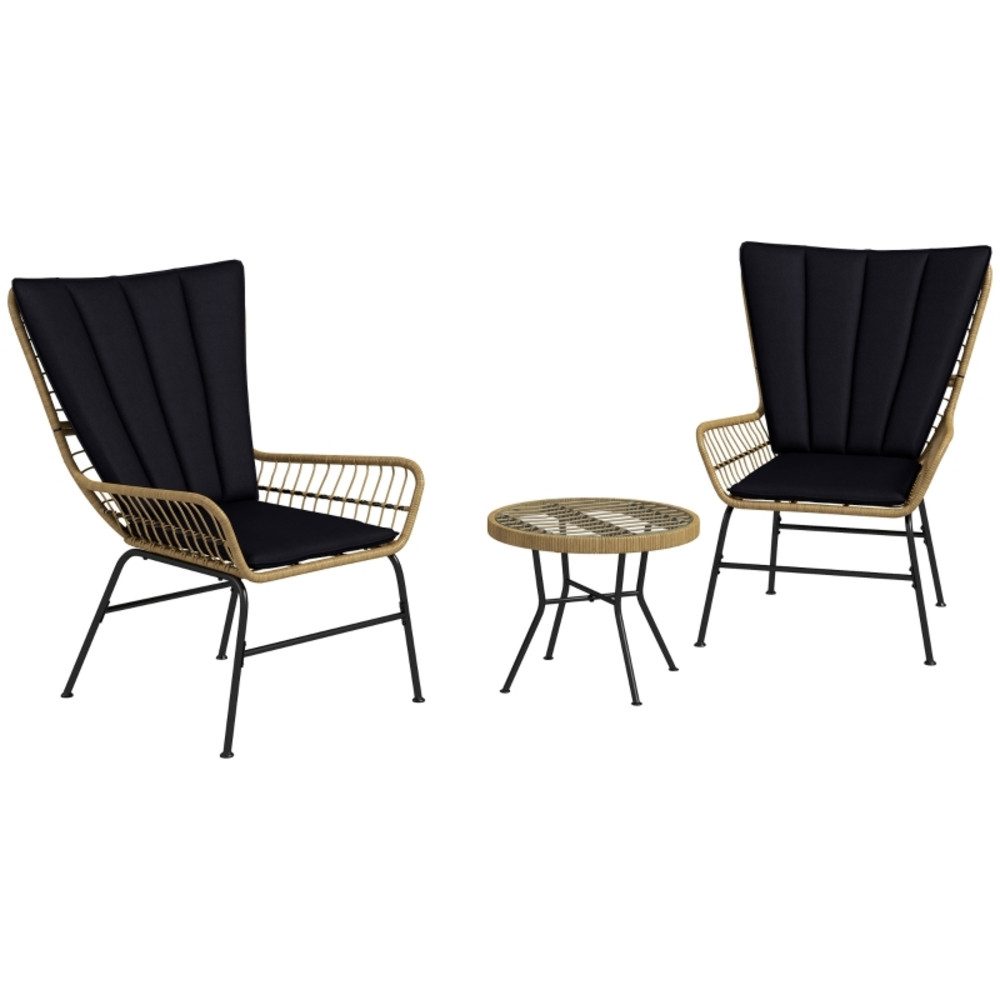 MODFU Sitzgruppe Rattan Gartenmöbel-Set 3-teilig mit Beistelltisch und Stühlen, (Set, 3-tlg., Gartensitzgruppe mit Hartglasplatte, robust und pflegeleicht), 78x68x95 cm 2 Stühle mit Kissen für gemütliche Stunden im Garten