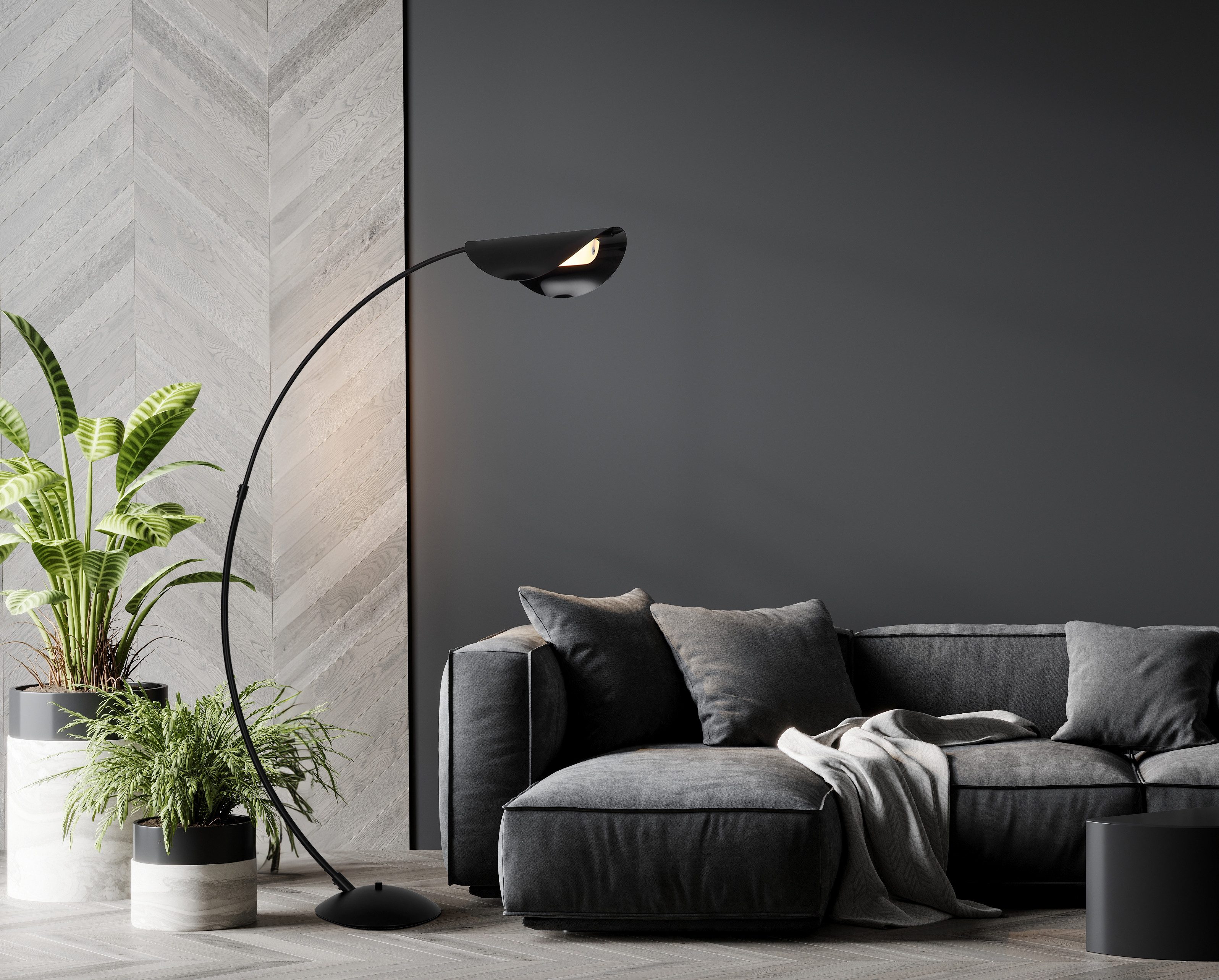 GLOBO LIGHTING Stehlampe ROBLES, LED fest integriert, Warmweiß, LED Stehleuchte für Wohnzimmer dimmbar schwarz