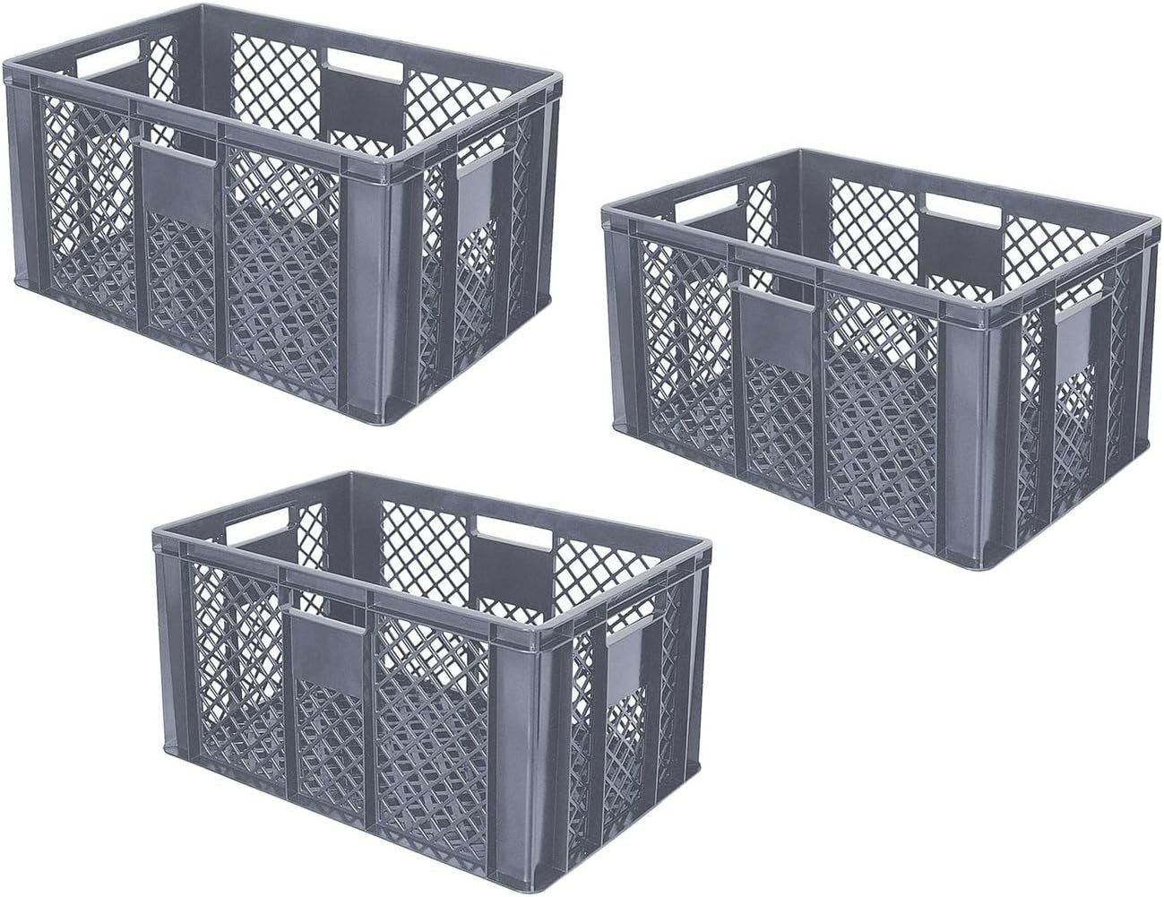 BRB-Lagertechnik Stapelbox 3x Eurobehälter/Bäckerkiste durchbrochen, LxBxH 600x400x320 mm, Stoßfest, robust und formstabil
