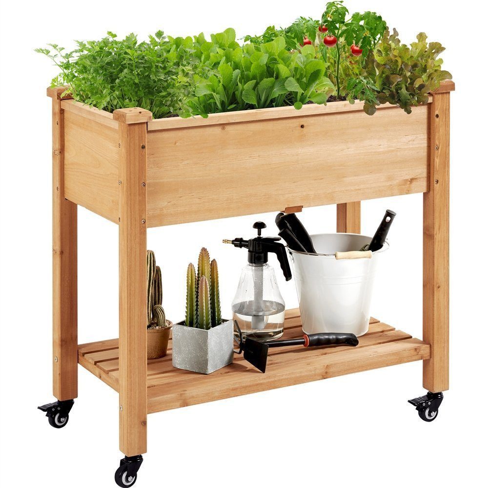 Yaheetech Hochbeet aus Spießtannenholz, Pflanzkasten Blumenkübel mit 4 Roll günstig online kaufen