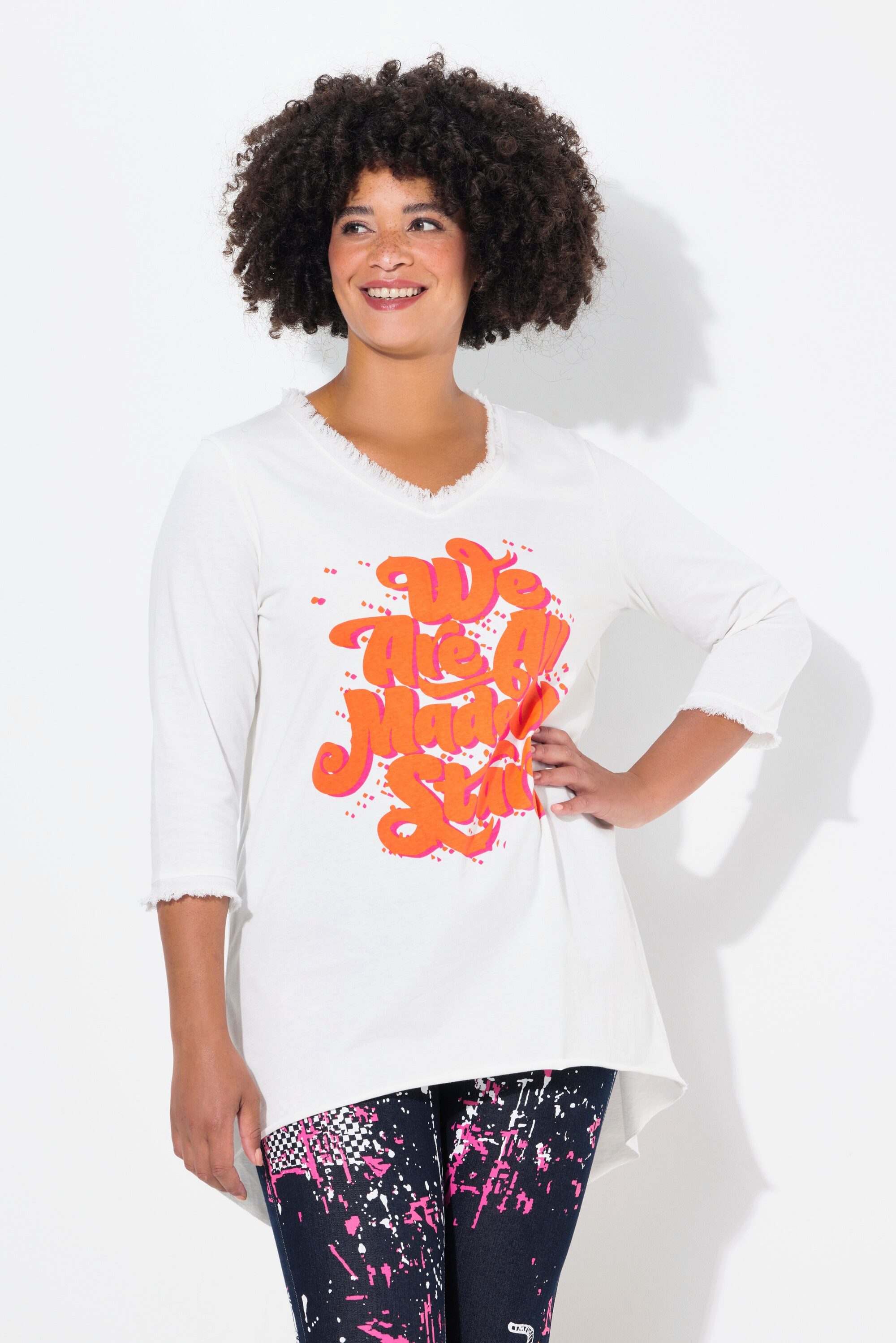 T-Shirt T-Shirt A-Linie Statement-Druck offenkantig