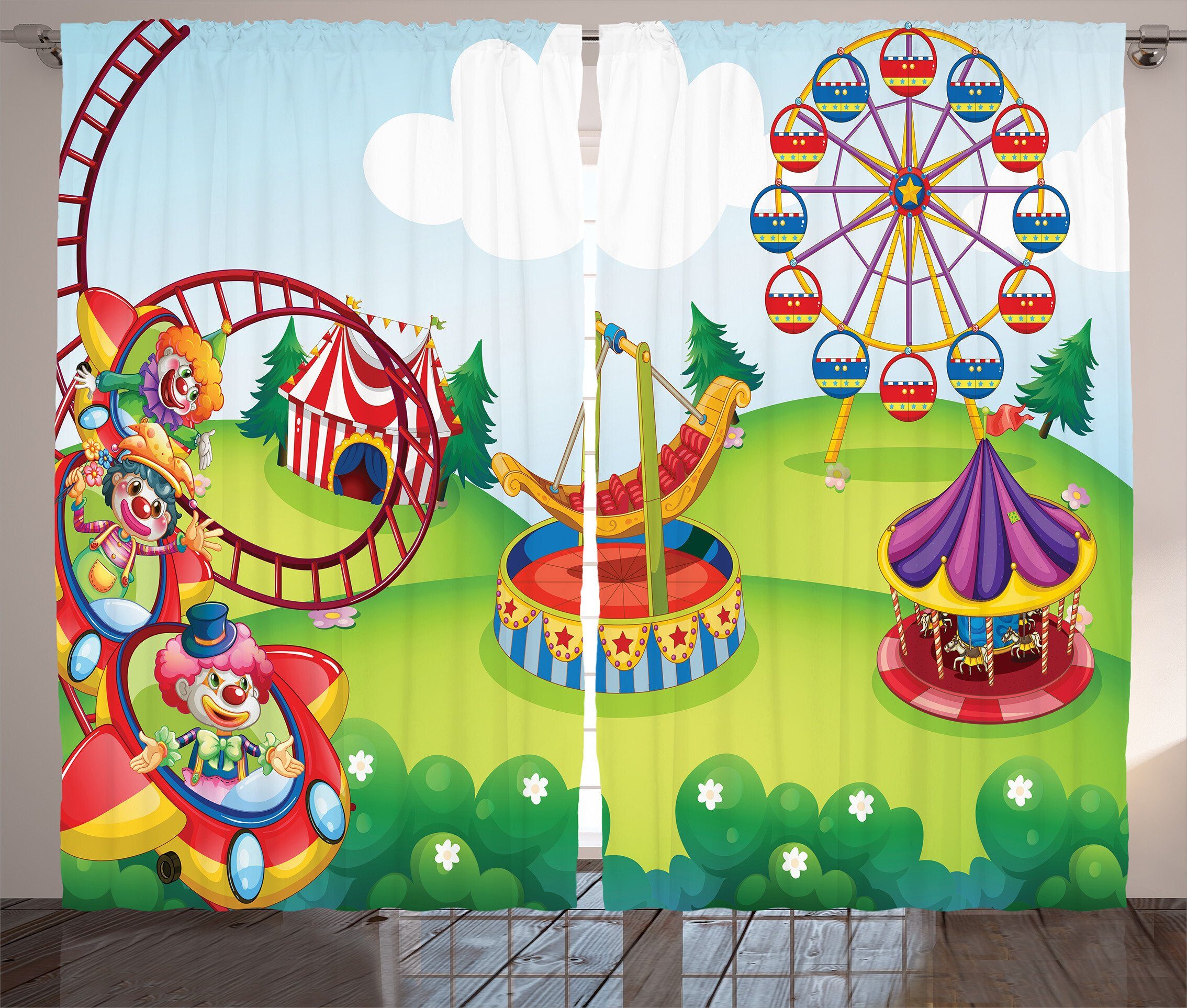 Vorhang Circus und Haken, Schlaufen Kräuselband Themenpark Schlafzimmer und Bunt Abakuhaus, mit Gardine