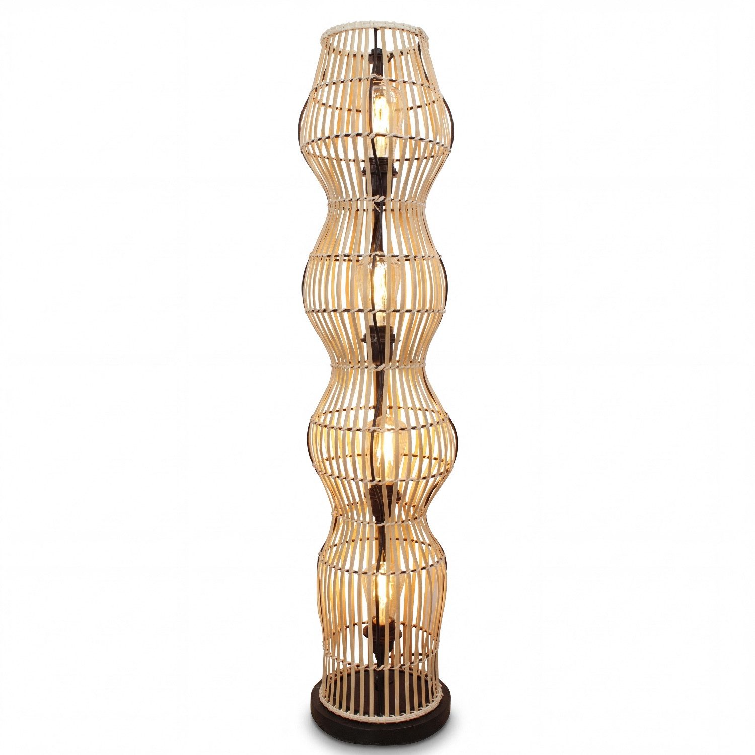 Licht-Erlebnisse Stehlampe ARSTAL, ohne Leuchtmittel, Bambus hell Schwarz Metall E27 110 cm klein Boho Wohnzimmer Modern