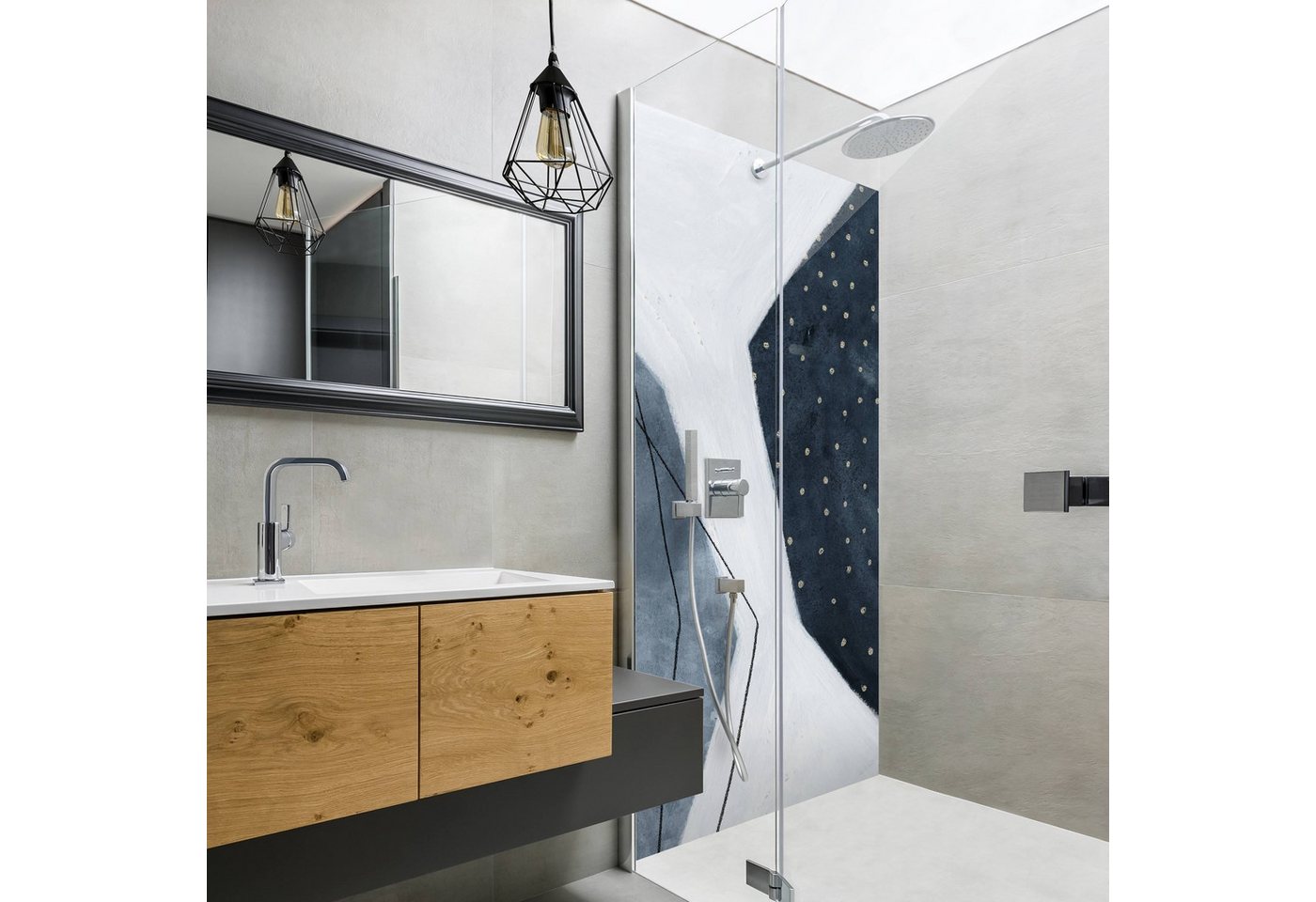 Thumbnail - Bilderdepot24 Duschrückwand Abstrakt blau Duschrückwand ohne Bohren Dusche Motiv, (0,61 mm starke Folie selbstklebend Wa...