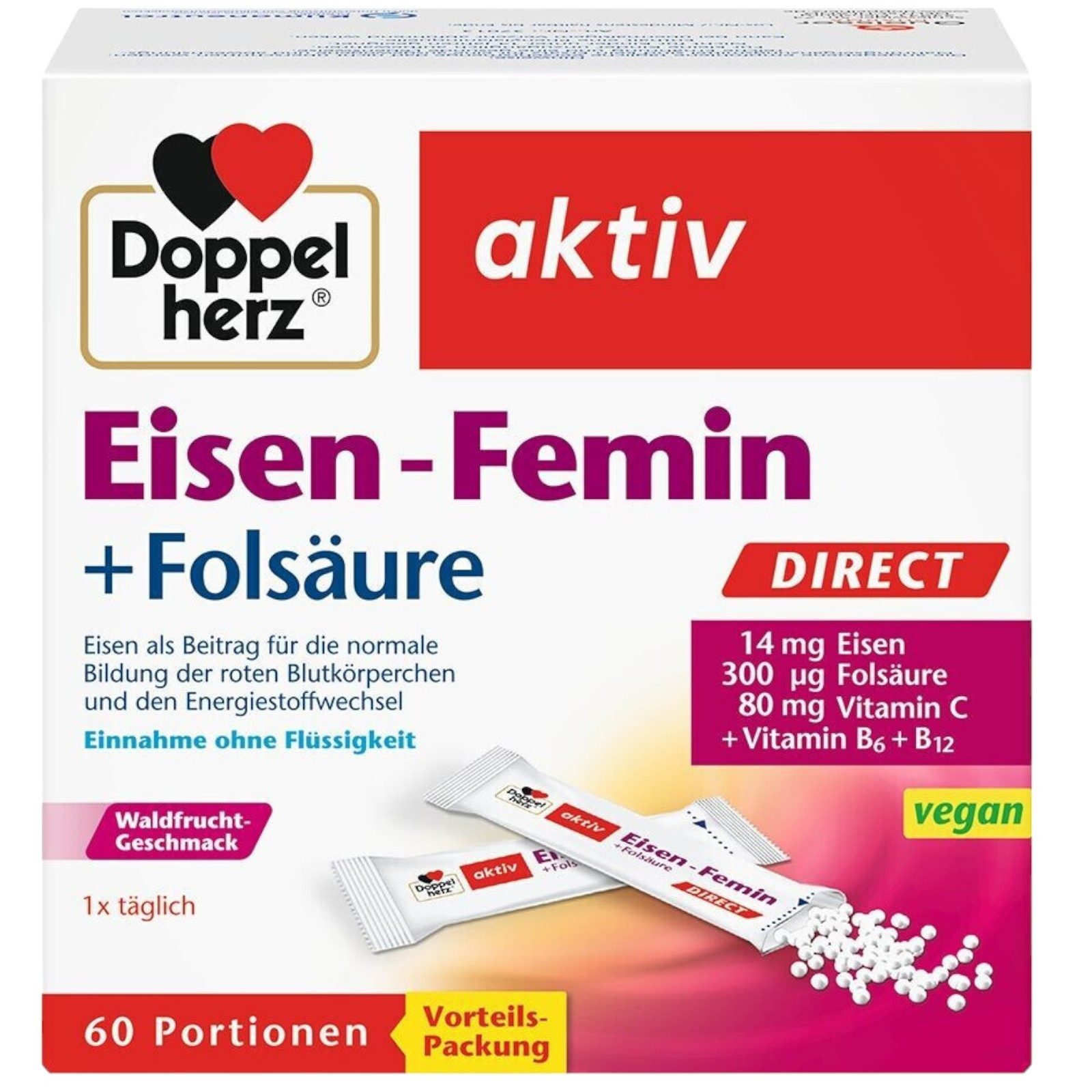 Doppelherz Doppelherz aktiv Eisen-Femin Direct 60 Stk. Pellets, 66 g