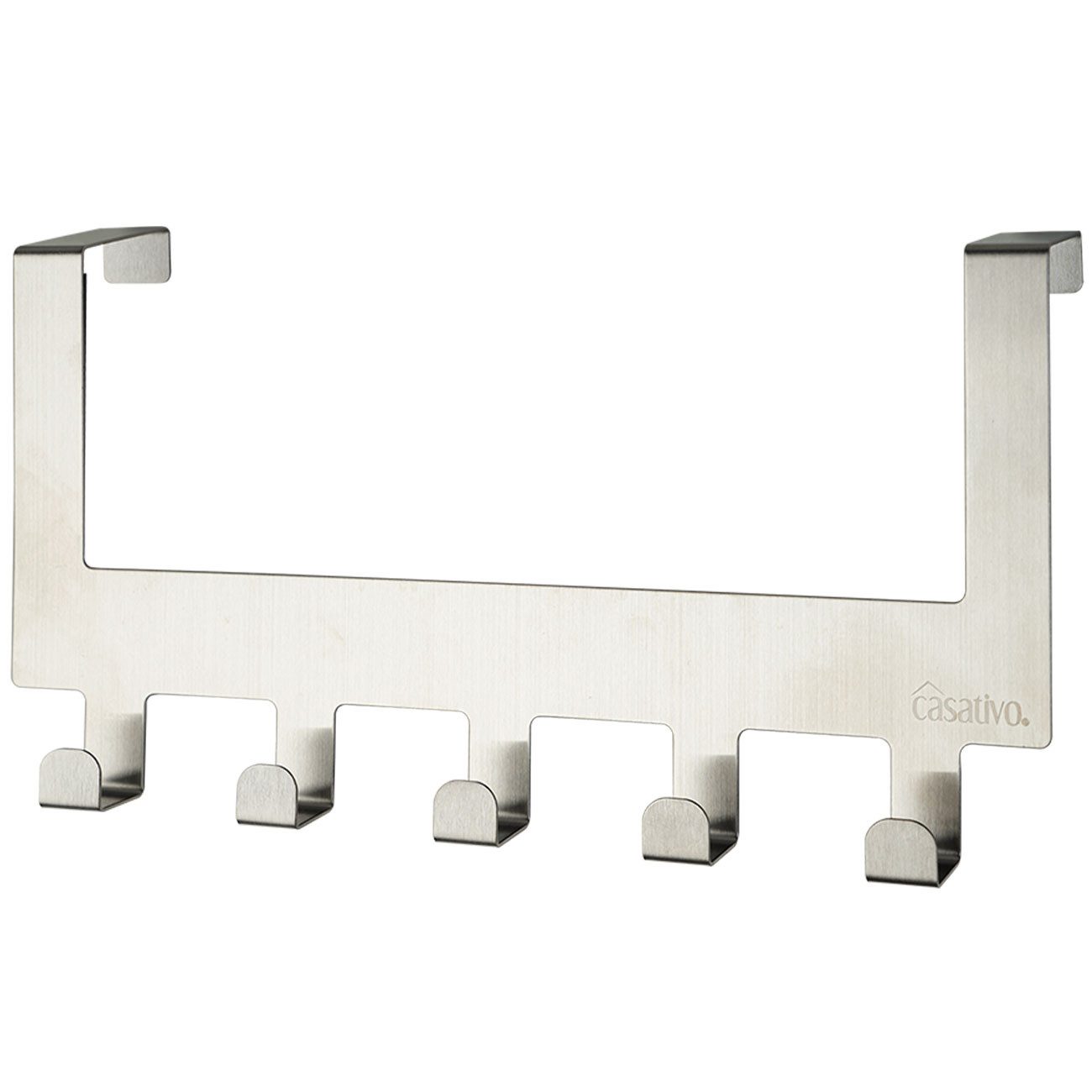 Casativo Garderobenleiste Edelstahl-Türgarderobe, Platzsparende Hakenleiste mit 5 Kleiderhaken (2 St., 1er/2er-Set), 5 Haken, für 35-45mm Türen, kratzschutz-gummiert