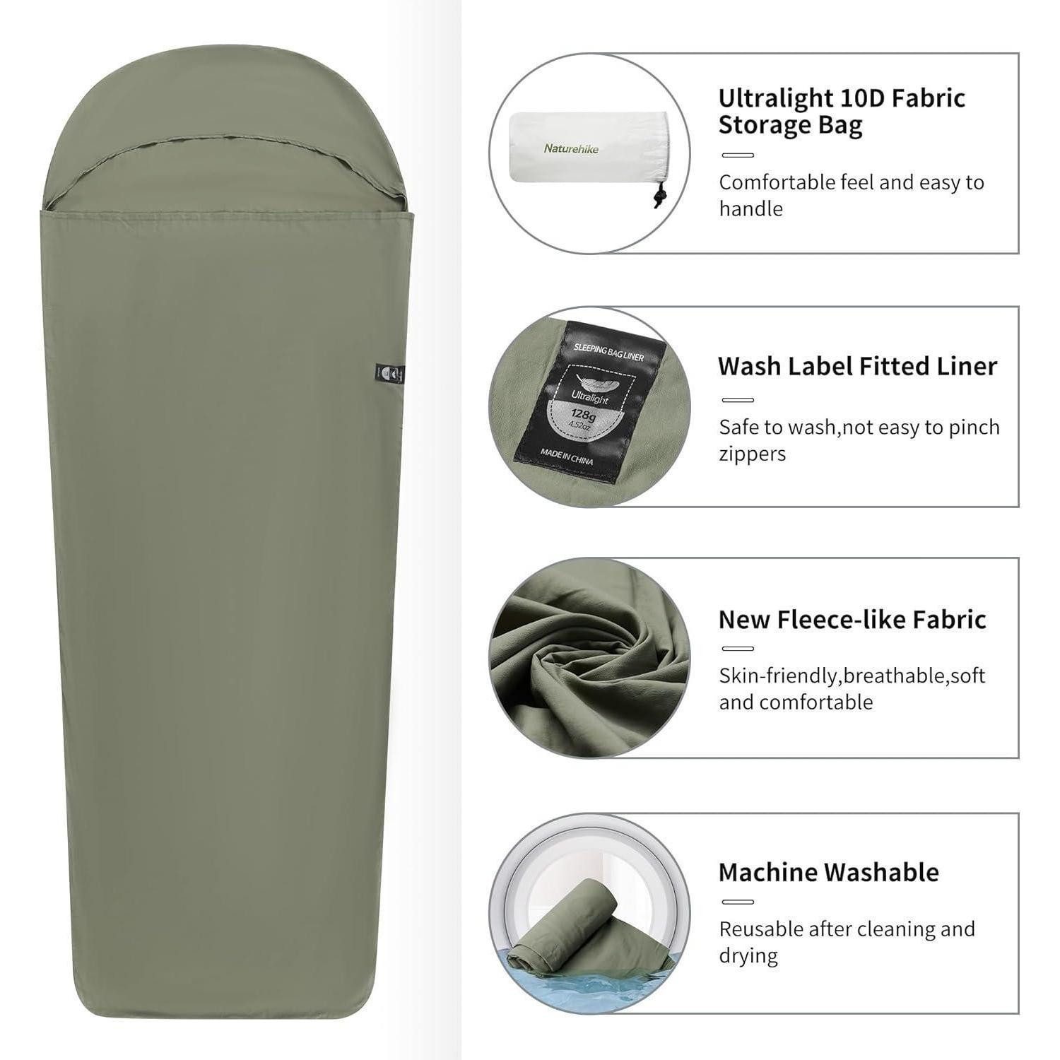 LuxusKollektion Schlafsackinlett Hüttenschlafsack Ultralight Liner 128g Backpacking Hostels Grün