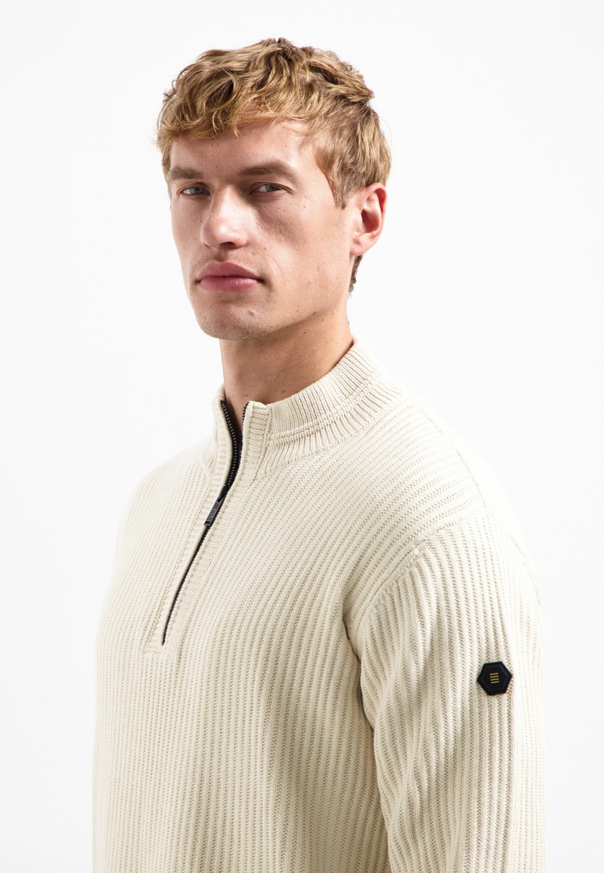 NO EXCESS Stehkragenpullover No Excess Schwerer gerippter Strickpullover