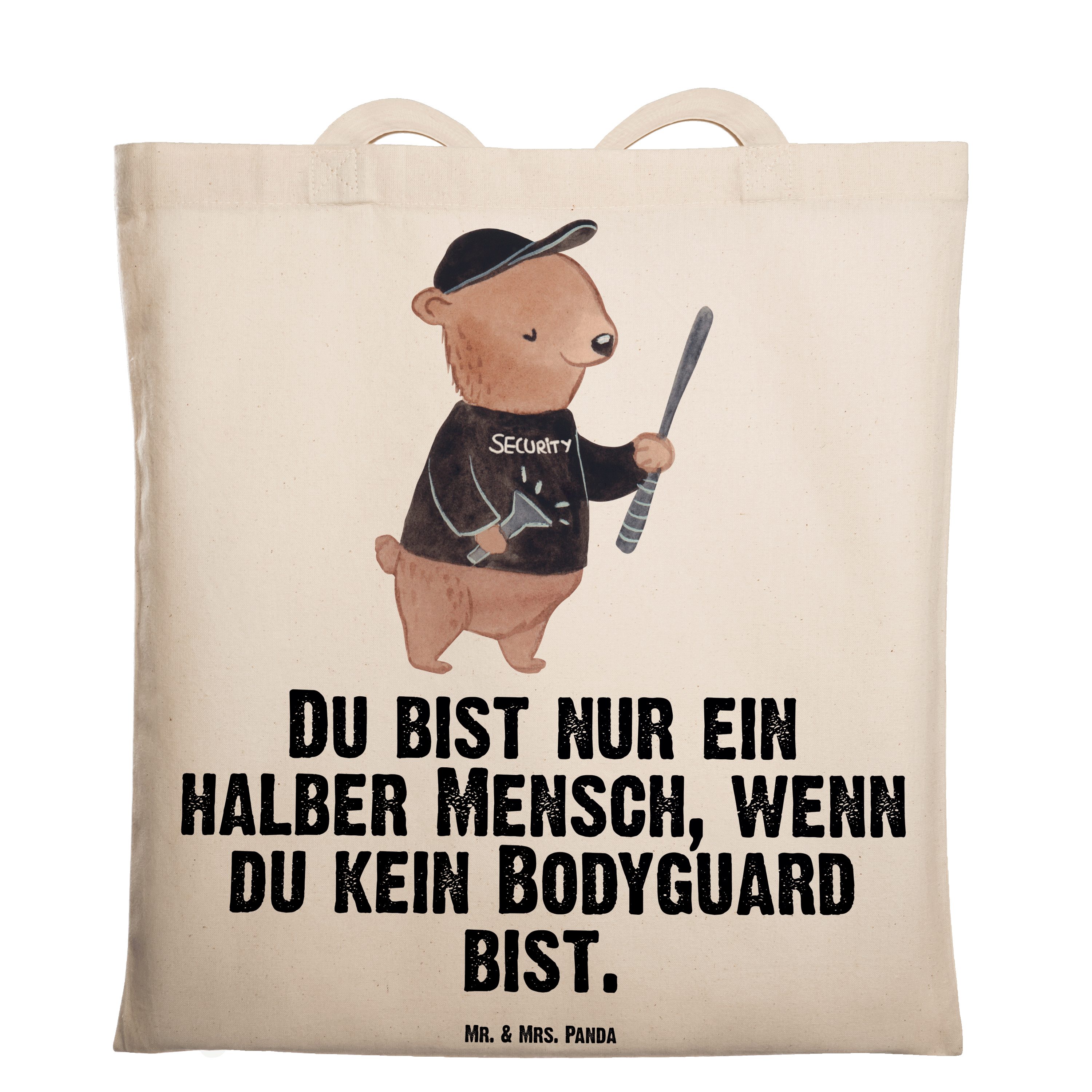 Mr. & Mrs. Panda Tragetasche Bodyguard mit Herz - Transparent - Geschenk, Stoffbeutel, Rente, Sche (1-tlg)