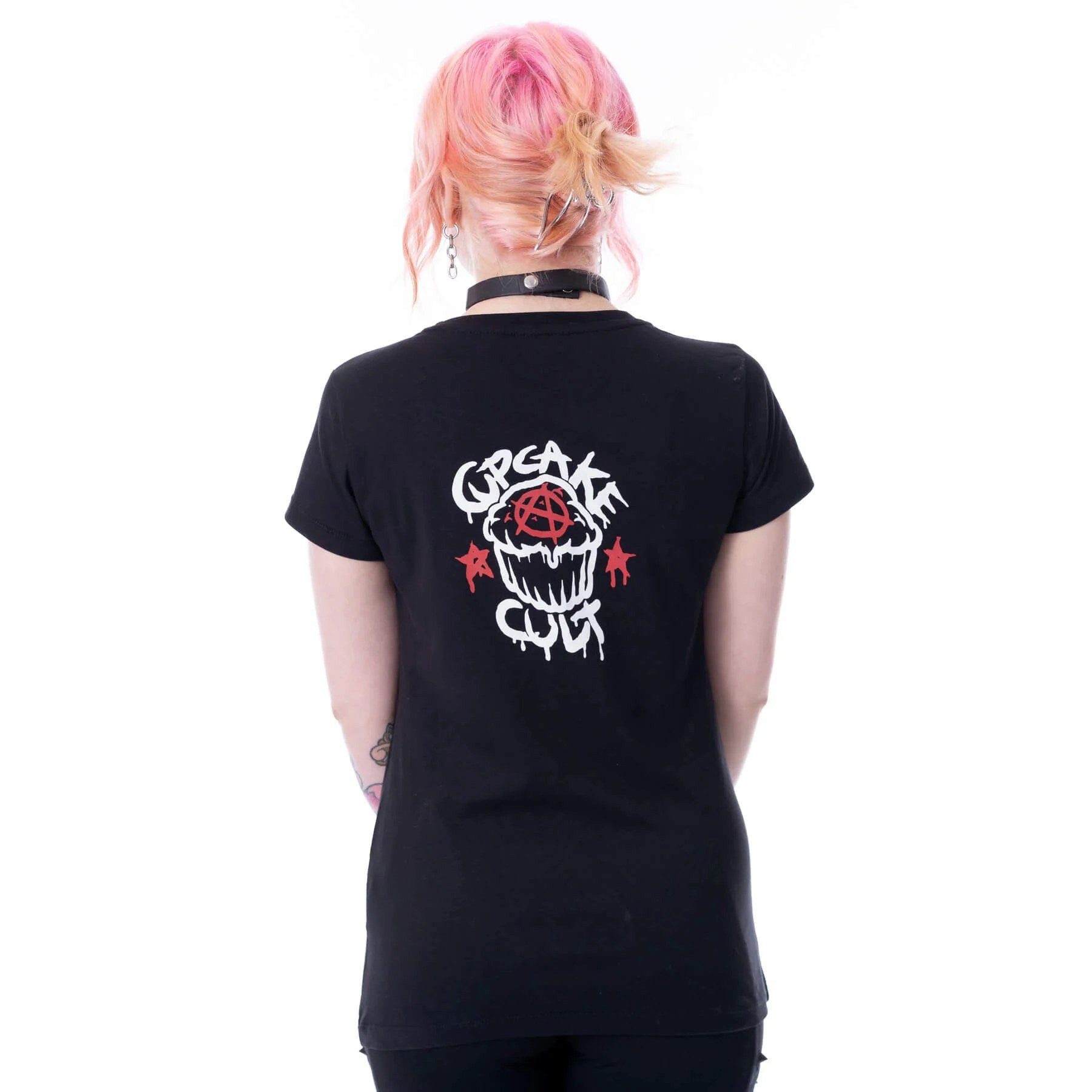 Cupcake Cult Print-Shirt Süßes Fledermaus Batling T-Shirt – Cupcake Cult - schwarz-rot Gothic Shirt Anime aus Baumwolle mit Print