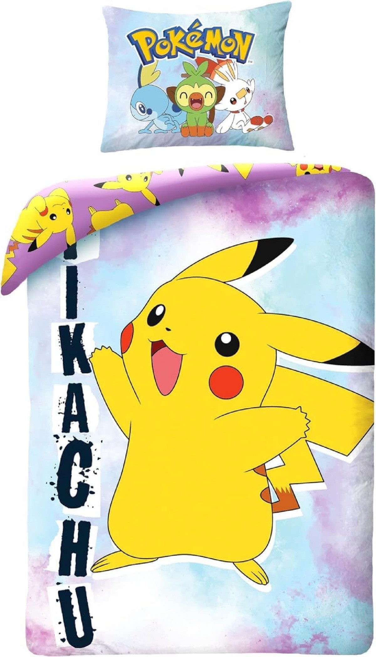 POKÉMON Bettwäsche Set aus Baumwolle Bettbezug 140 × 200 cm mit 65 × 65 cm Kissenbezug, 2 teilig
