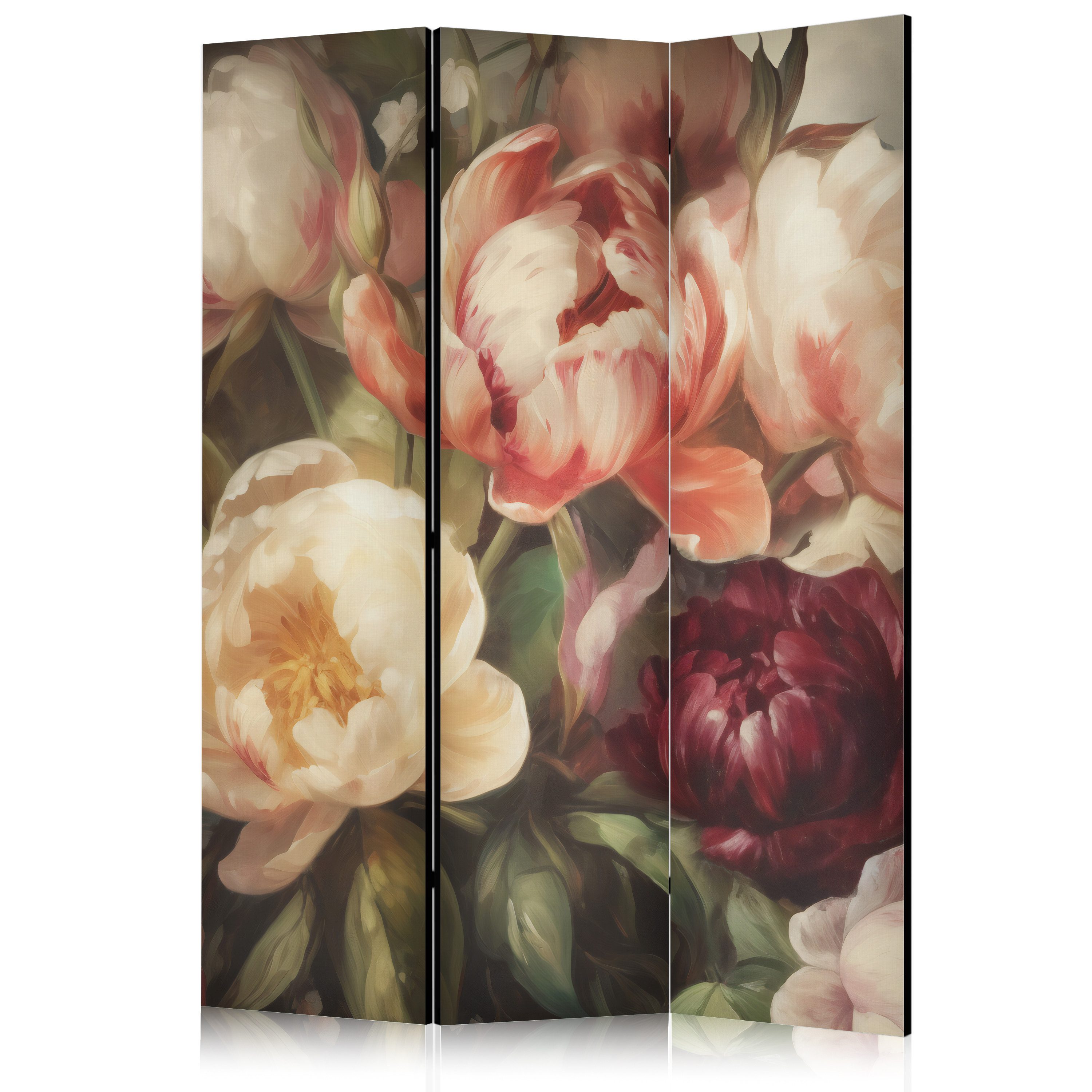Muralo Paravent 3-teilig Raumteiler klappbar Blühende Pfingstrosen (Packung, 1 St., 135x172 cm), 3 Varianten, für das Schlafzimmer, das Wohnzimmer