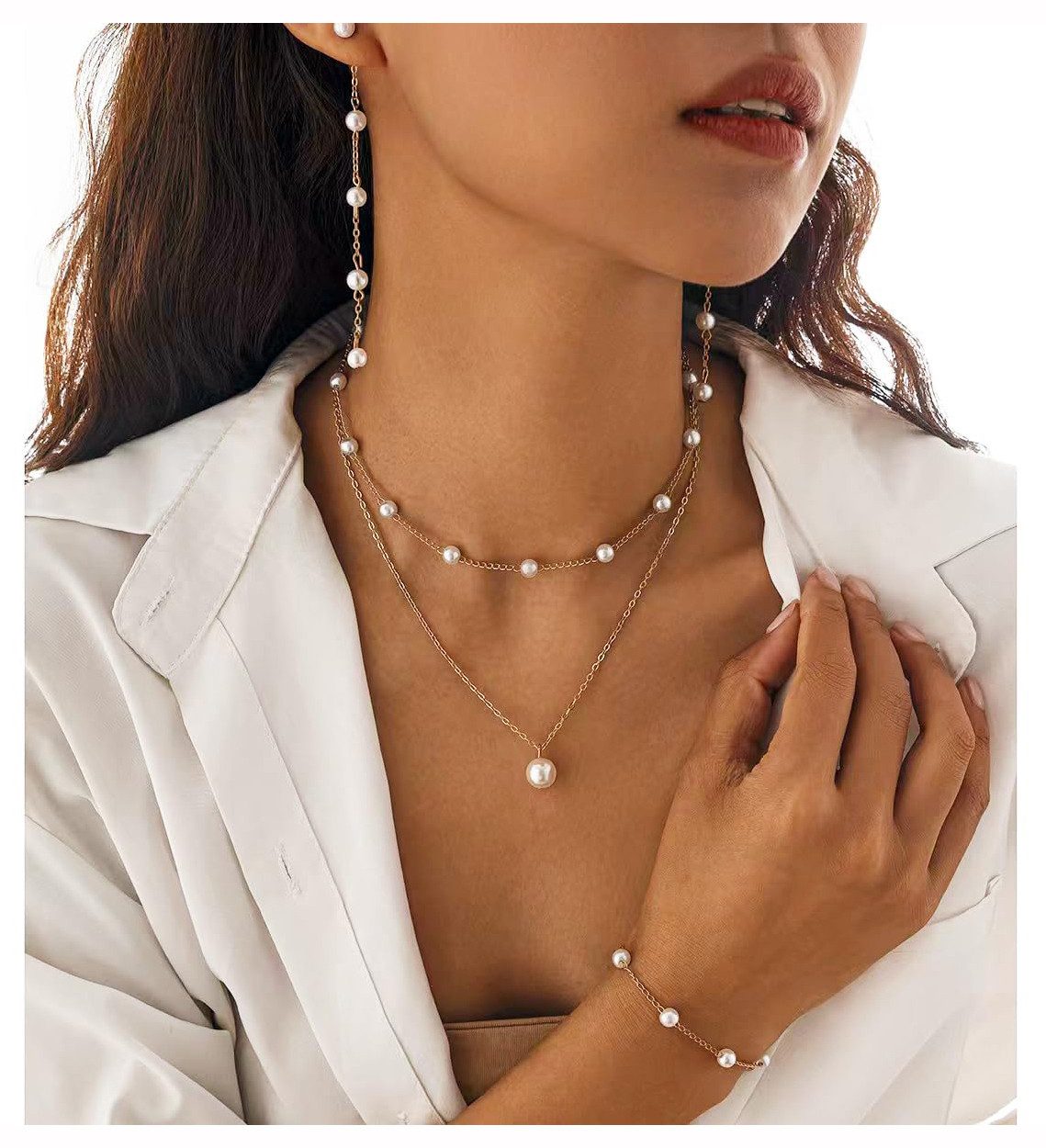 Zaewry Schmuckset Vintage-Schmuckset, Halsketten-, Armband- und Ohrring-Set, Perlen-Schmuckset für Damen