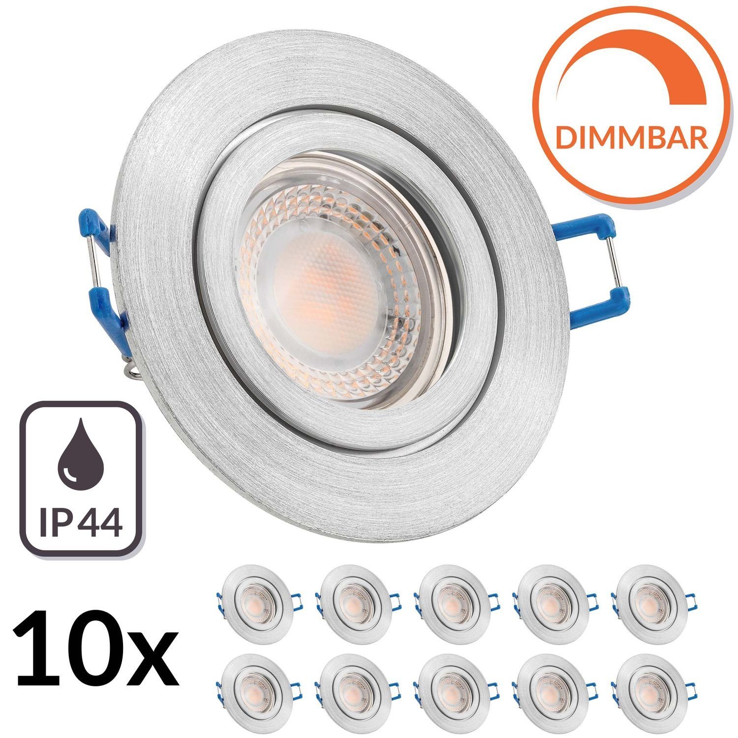 extra flach LEDANDO 5W IP44 LED Einbaustrahler matt 10er LED Einbaustrahler mit in Set aluminium