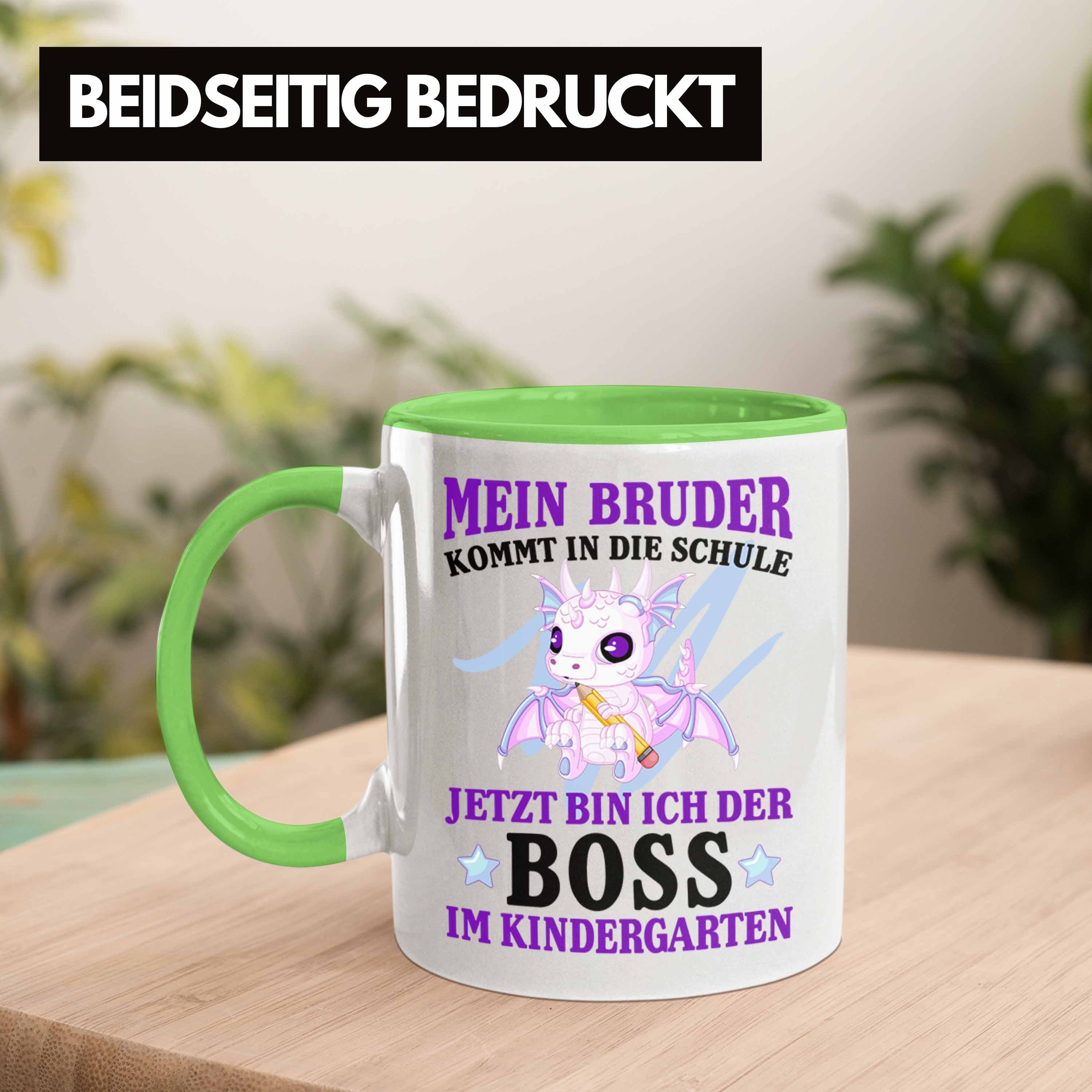 Einschulung Grün - Schuleinführung Schulstart Geschenkidee Schulanfang Trendation Schulkind Bruder Füllung Schultüte 1. Jungs Tasse Geschenk Tasse Trendation Schultag für