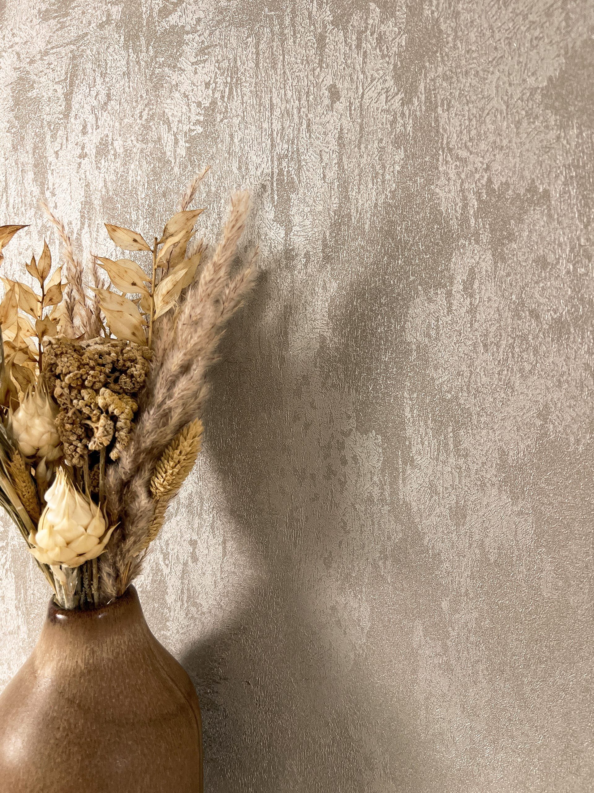 Newroom Vliestapete Kitron Taupe Tapete Glanztapete Beton,Zement,Putz-Optik, Taupe Tapete Modern Beton - Betontapete Betonwand Grau Glamour Industrial Zement Putz-Optik für Wohnzimmer Schlafzimmer Küche, Betontapete