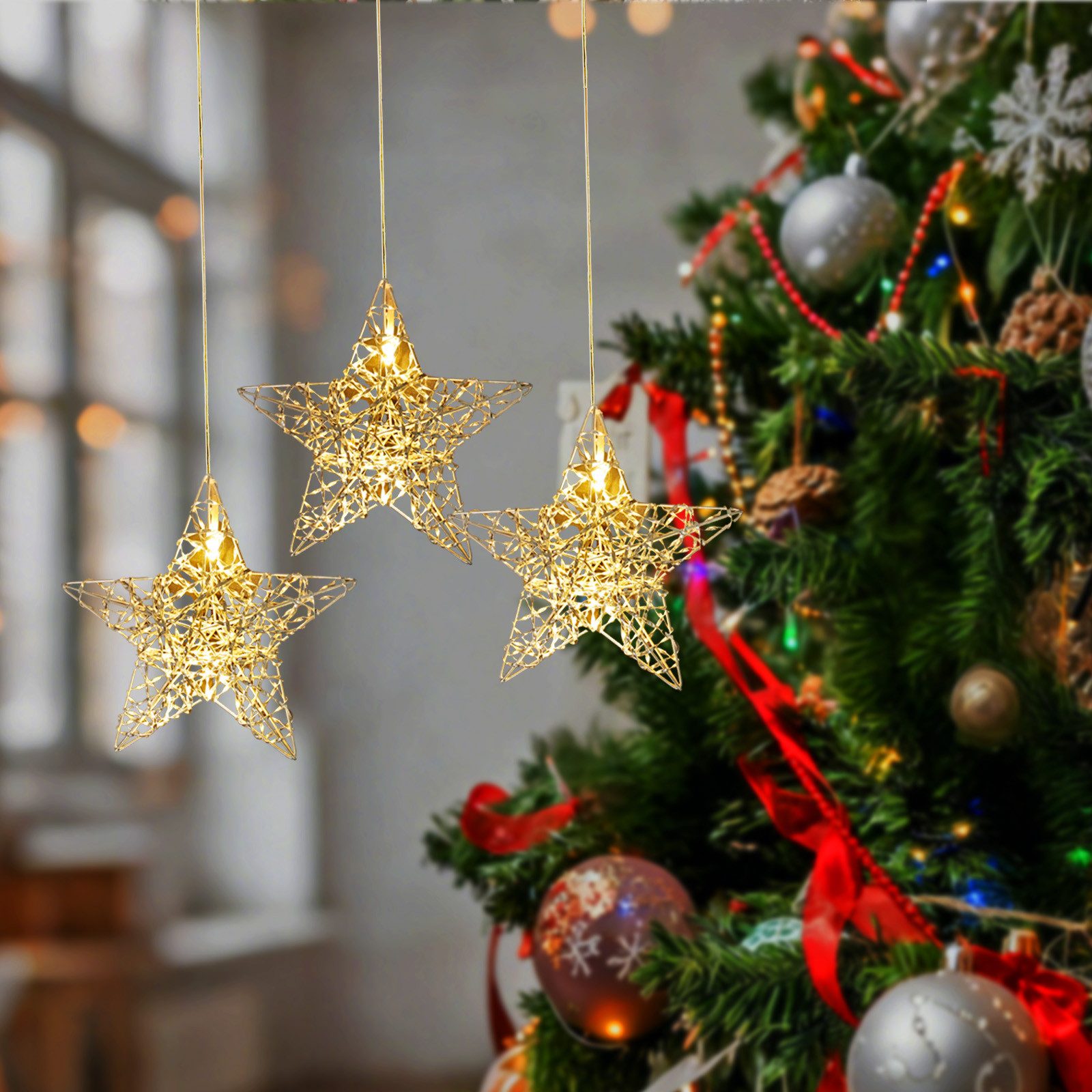 Salcar LED-Lichterkette LED Stern Warmweiß Ø15cm Fensterdeko Sterne LED Wei günstig online kaufen