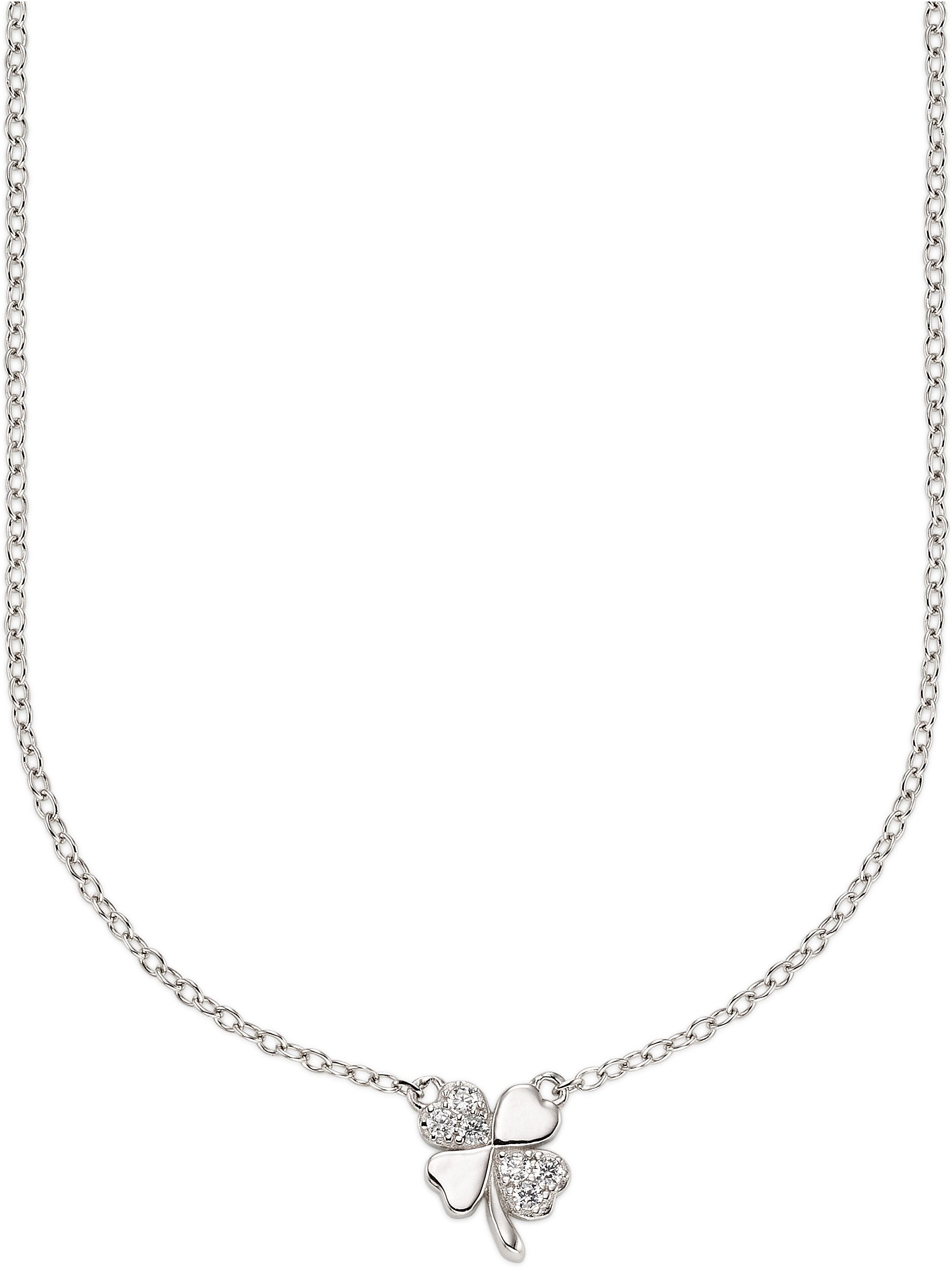 Firetti Kette mit Anhänger Silberkette mit Kleeblattanhänger, mit Zirkonia (synth)