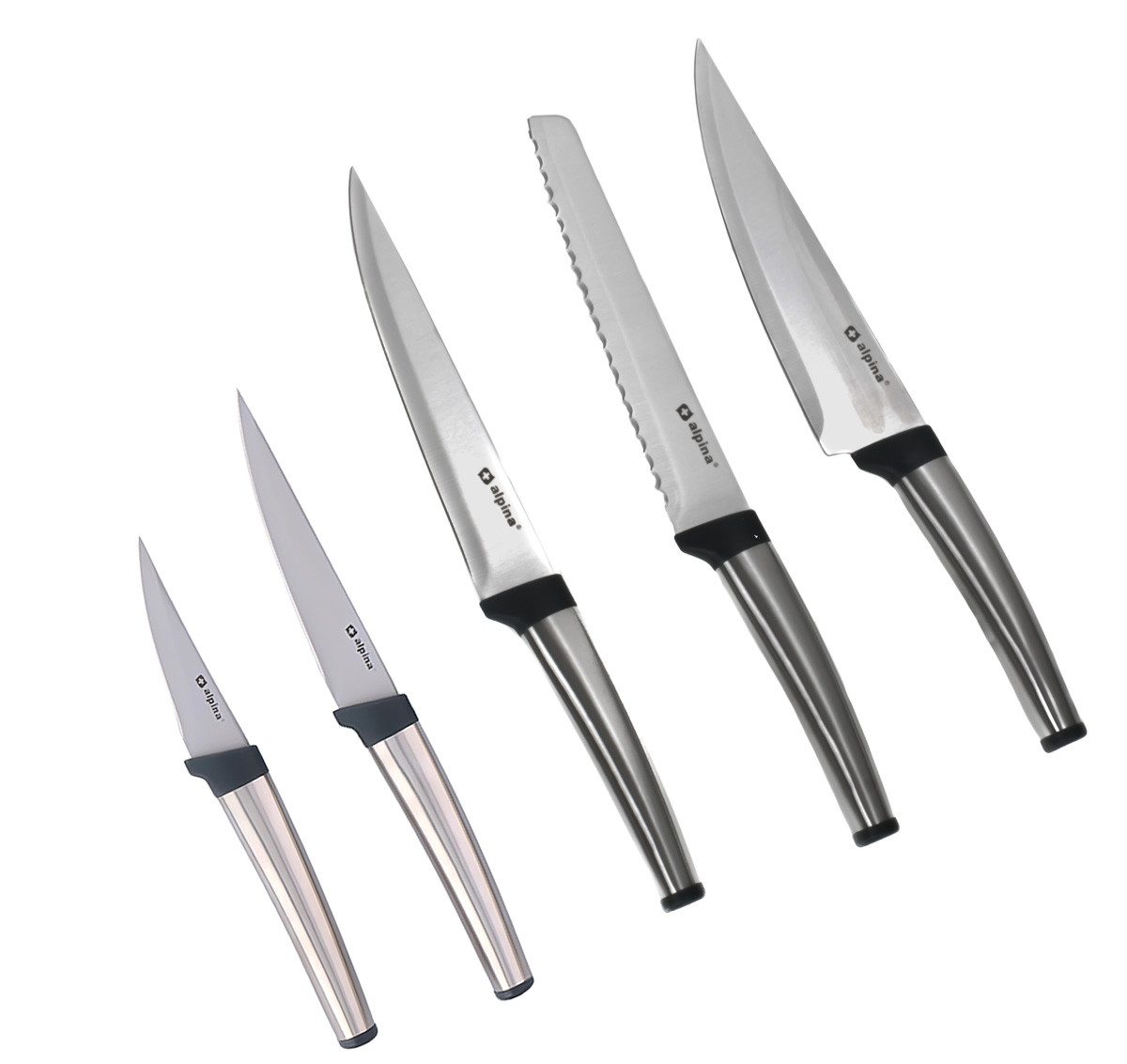 Alpina Messerblock 5-teiliges Messer-Set aus rostfreiem Edelstahl, Edelstahl Messer-Set