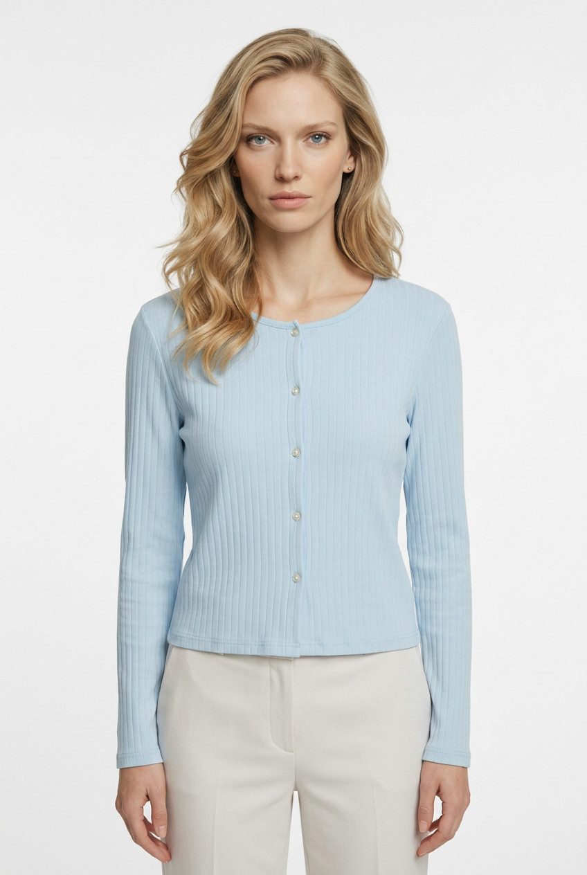 Marc O'Polo Cardigan Mix N Match Airy Cotton Rib mit langen Ärmeln und Knöpfen, Baumwollmix