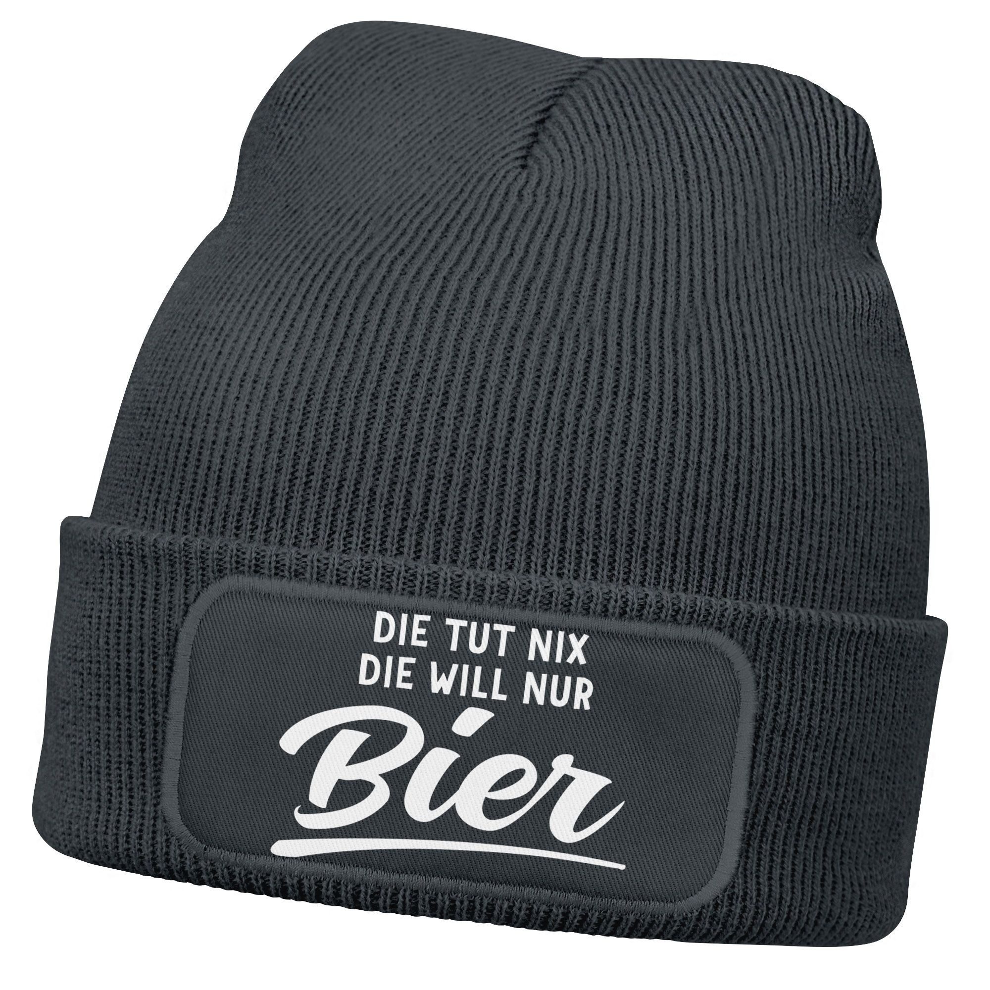 Strickmütze Damen Beanie mit Patch Strickmütze mit Spruch Lieblingsgetränk Party
