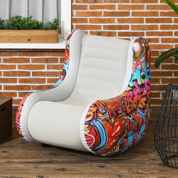 Outsunny Luftsessel Aufblasbarer Sessel mit Schaukelfunktion, bis 80 kg Belastbar, (Aufblasbares Sofa, Klappbares Luftsofa), für Camping, Zuhause, Hellgrau, 94 x 76 x 75 cm