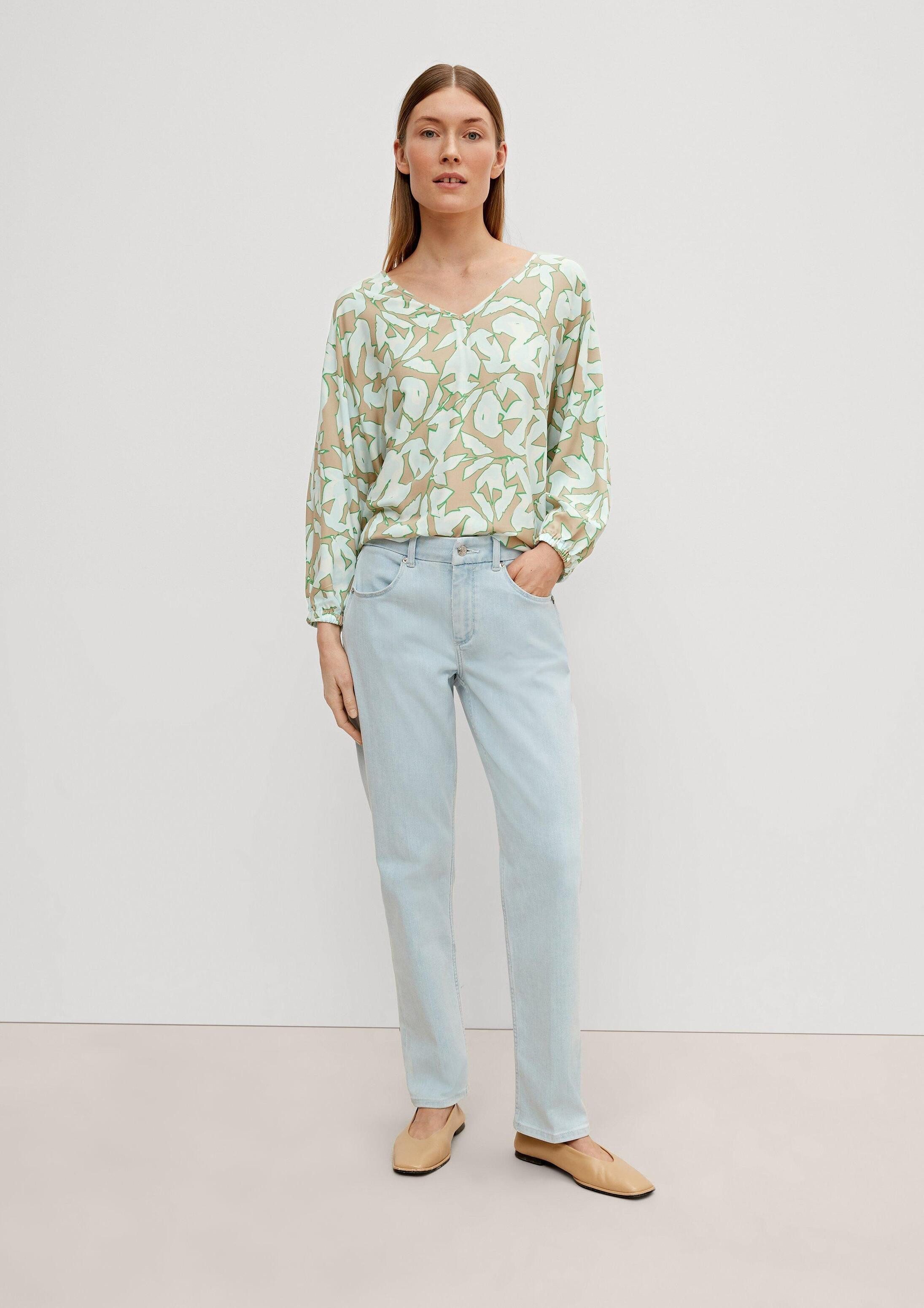 comma Langarmbluse Bluse Viskosebluse mit V-Ausschnitt