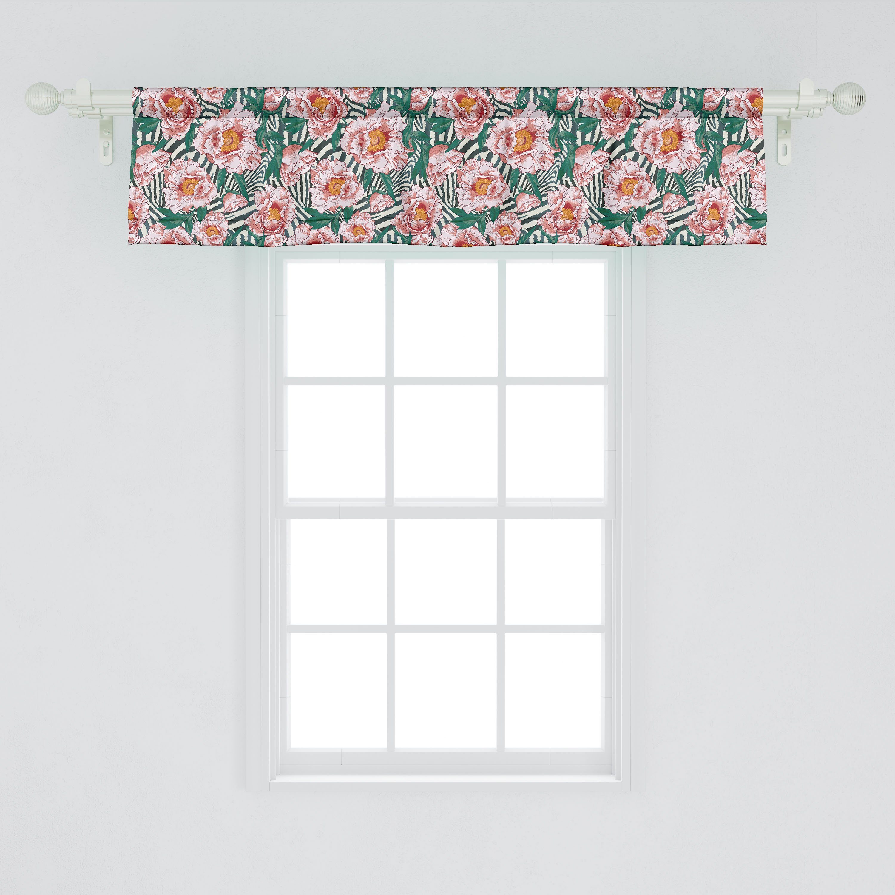 Scheibengardine Vorhang Volant für Küche Blumen Stangentasche, Schlafzimmer mit Budding Abakuhaus, Microfaser, Dekor Blumen Detaillierte