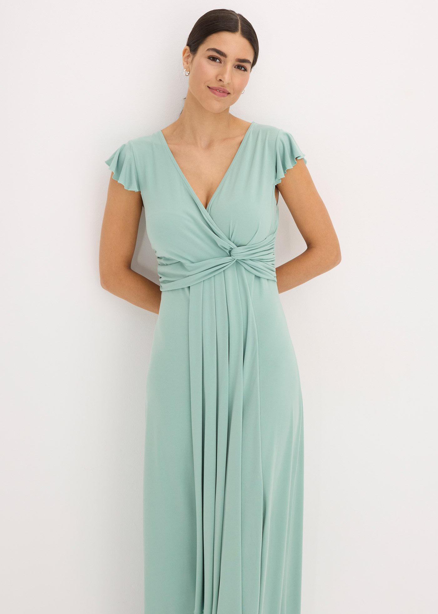 bonprix Maxikleid für festliche Anlässe, mit kurzem Flügelärmel, feminine Wickeloptik